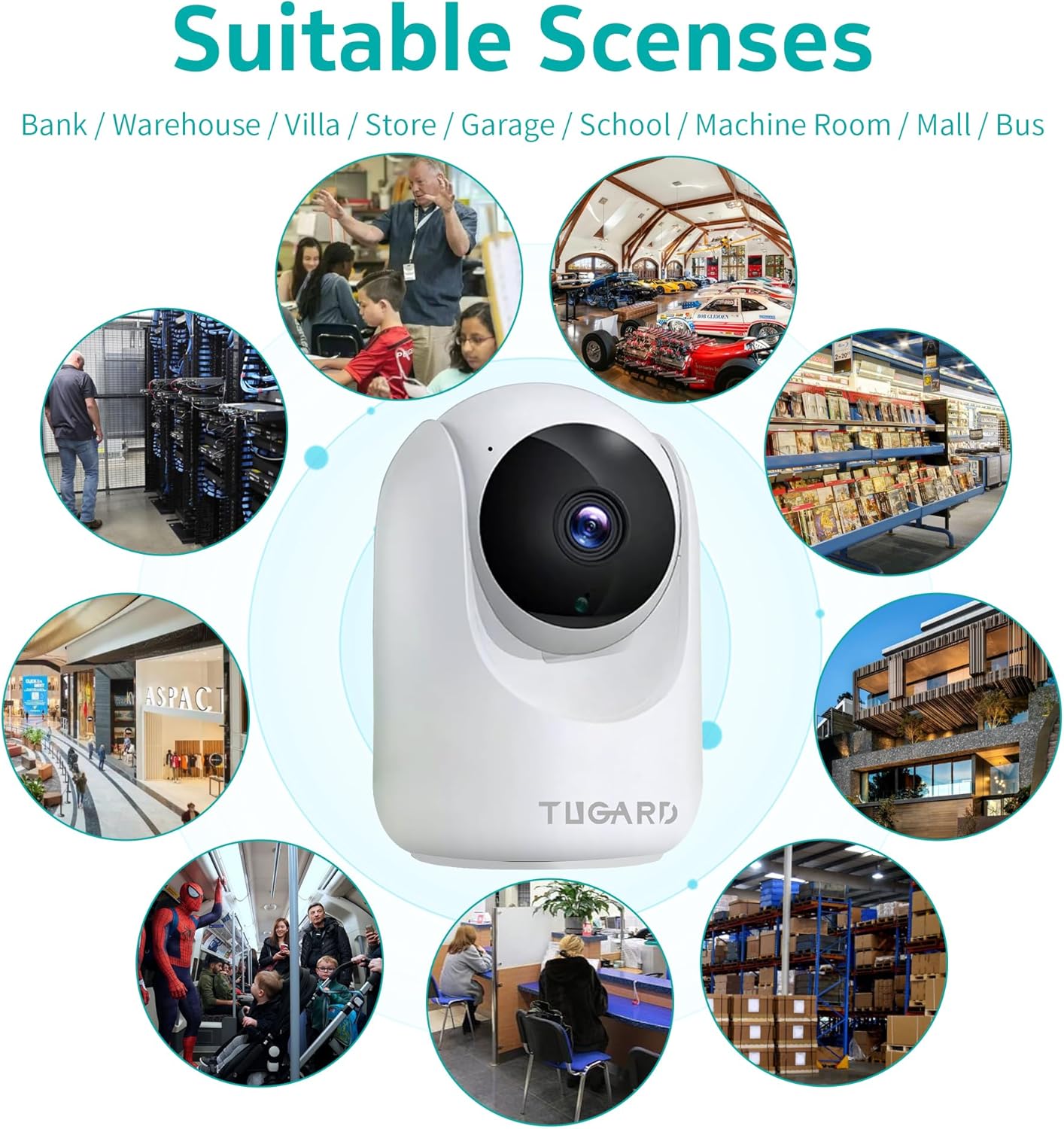 TUGARD Camera,2.4G 355View 100vertical,Motion Vision,2-Way Talk,Cloud/SD,6 Indoor Security WiFi Cameras for Home