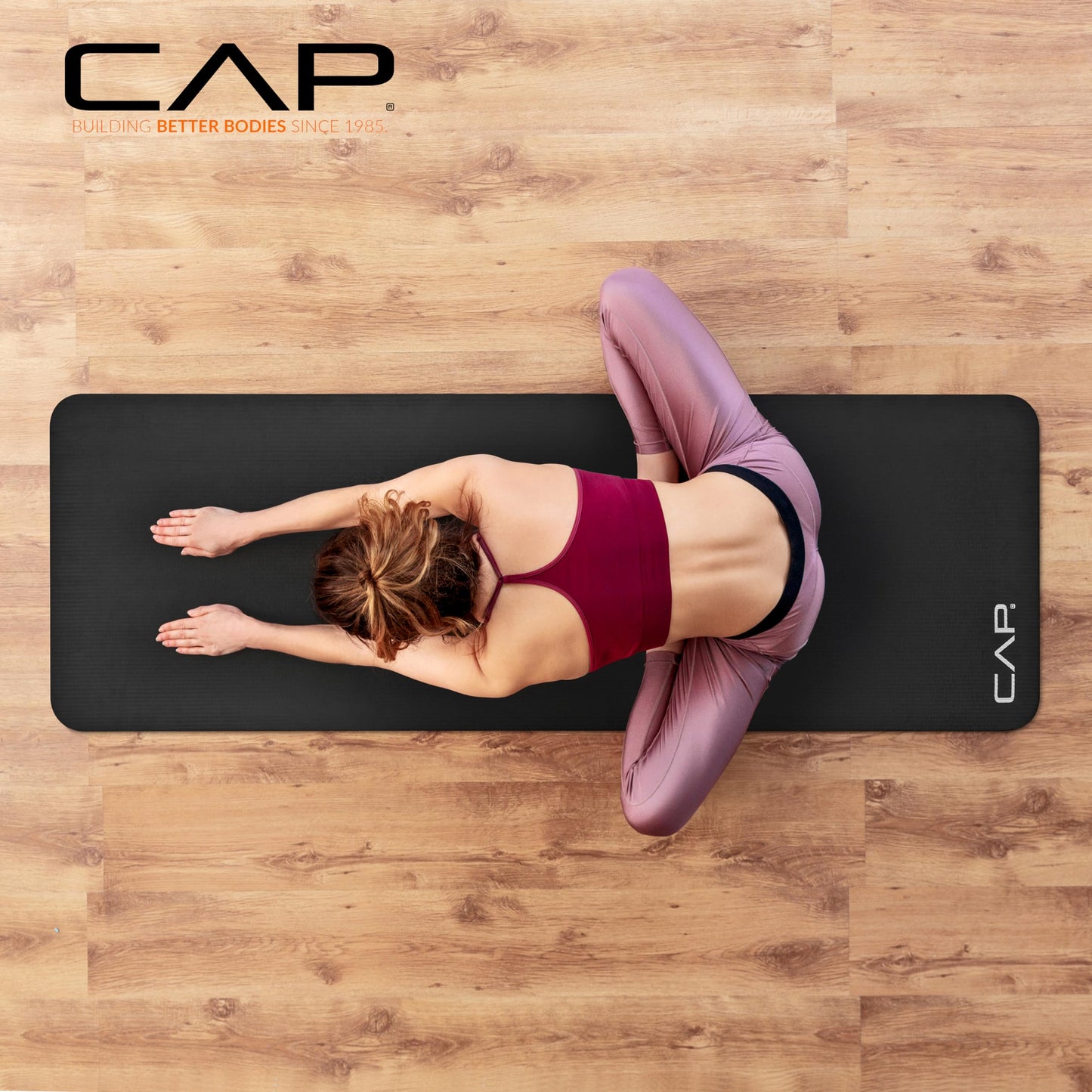 CAP Barbell Yoga Mat 1" Thick with Carrying Strap - High Density Exercise Mat for Yoga, Pilates, Stretching, Floor & Fitness Workouts - 74''x24''x1 | Black