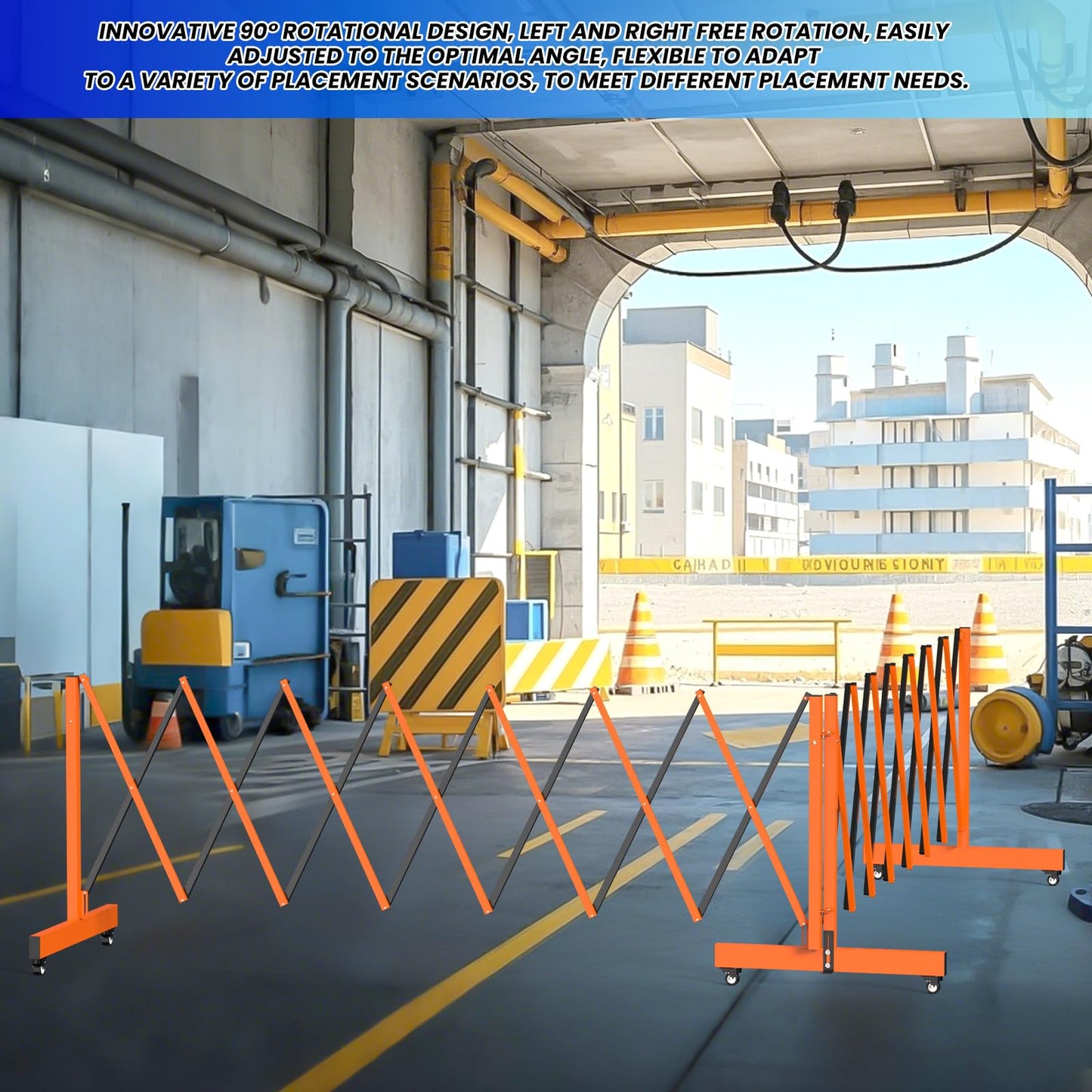 1 Set 16.8FT Industrial Metal Expandable Barricade，Retractable Traffic Fence with Casters, 270° Folding Security Gate, Portable Barricade Gate for Construction Area, Traffic Control, Cordon