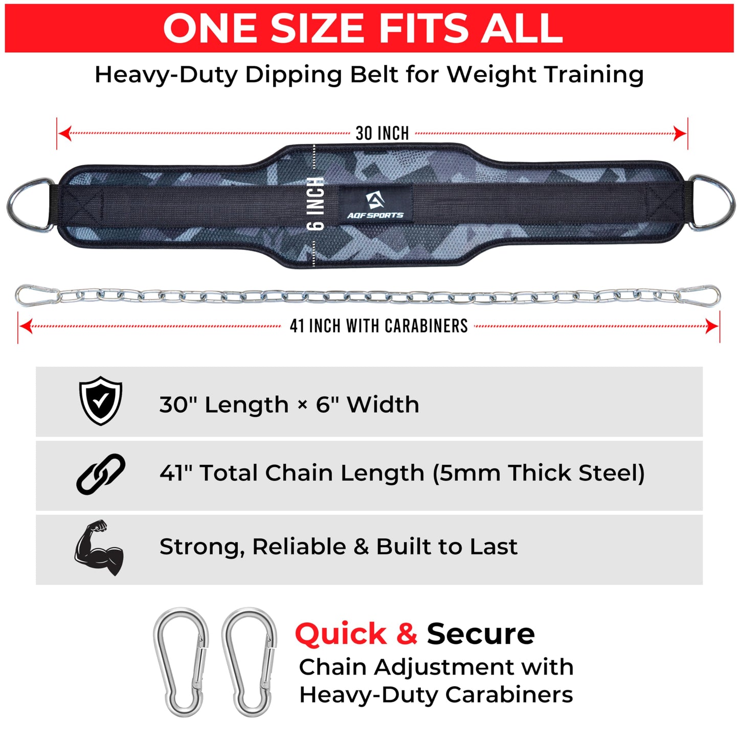 AQF Dip Belt for Weightlifting - Weight Belt with 36" Heavy Duty Steel Chain - Neoprene Padded Back Support Gym Lifting Belt for Powerlifting, Bodybuilding, Squat, Fitness & Pull up Training