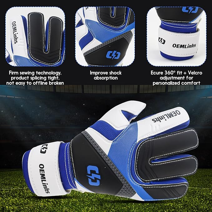 Youth&Adult Goalie Goalkeeper Gloves with Finger Protection Breathable Soccer Gloves with Strong Grips，6 Colors，Sizes 7-10