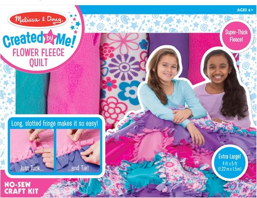 Melissa & Doug Flower Fleece Quilt No-Sew Craft Kit - 48 Squares, 4ft x 5ft for Creative Fun