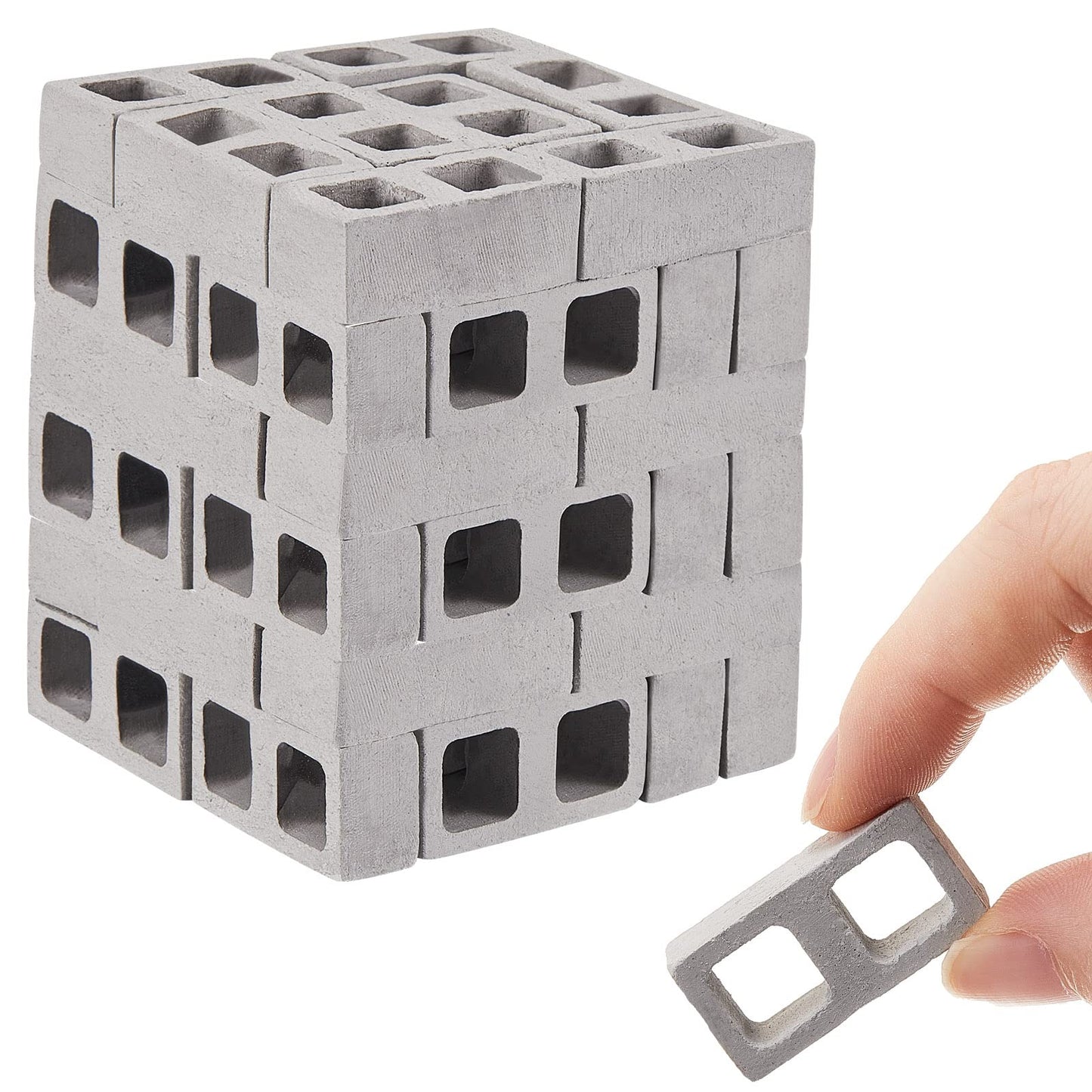Civaner 80 Pcs Miniature 1/12 Scale Mini Bricks Concrete Tiny Dollhouse Accessories for Kitchen Garden Landscaping Model Architect Buildings DIY Construction Office Desk Toys Supplies (Gray-Square)