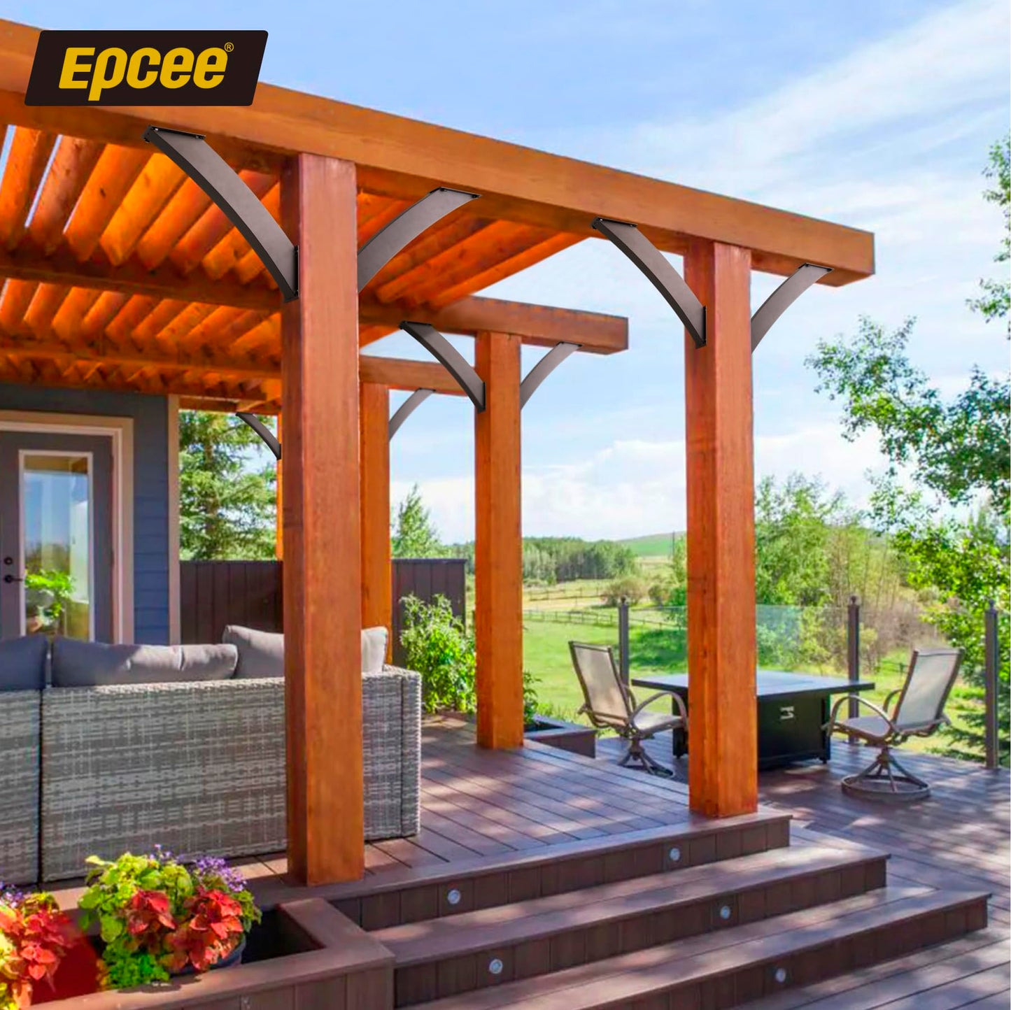 Epcee Heavy Duty 45 Degree Angle Support Bracket 4"×4" (Actual: 3.2"×3.2") Wood Beam Support Hardware Degree Post Bracket for Gazebos Pagola Porches 2Pcs
