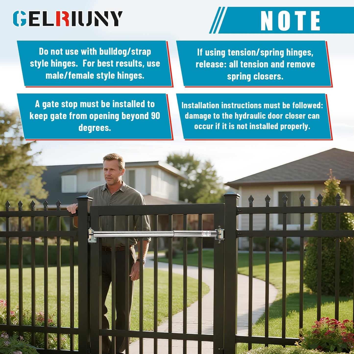 New TB400SS Hydraulic Outdoor Gate Closer for 75 to 175 lbs, Stainless Steel, Width 40 to 64 Inches, for Farms, Ranches, Gardens, Sports Complexes, Home Yards, Opening Pressure 6 to 12 Pounds