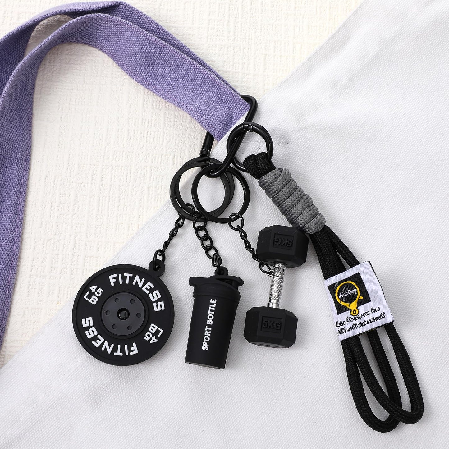 Molain Gym Keychain for Women Men, Silicone Dumbbell Keychain Motivational Fitness Gifts for Gym Lovers Weight Lifting Gift(Black)