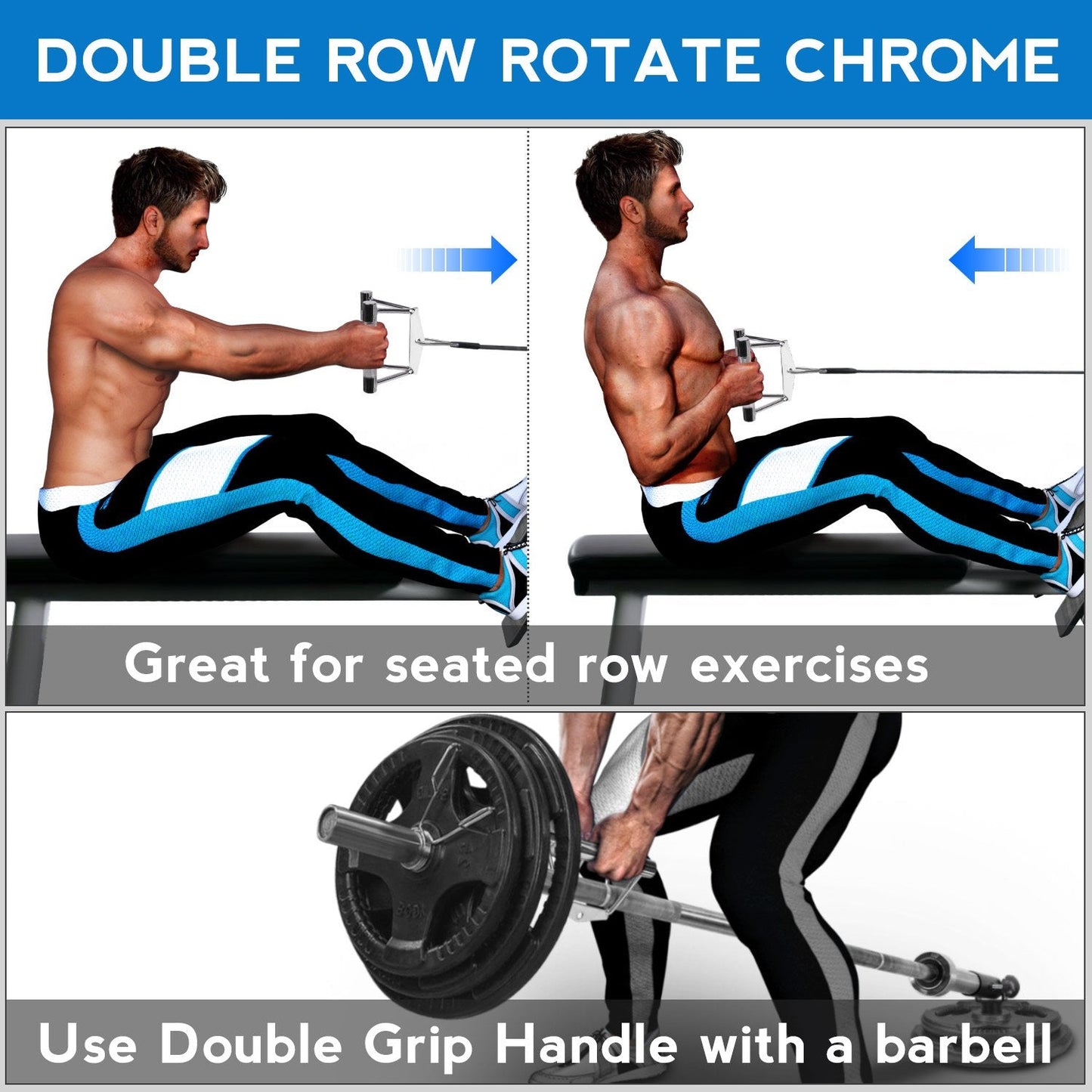 Yes4All Seated Row Double D Handle Cable Attachment – Double D Grip / Double Row Handle for Cable Attachment (Chrome)