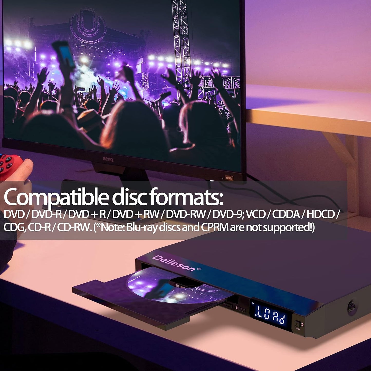 Delleson Region Free DVD Player for TV with AV Port, Compact CD/DVD Players for Home, DVD Player with Remote Control