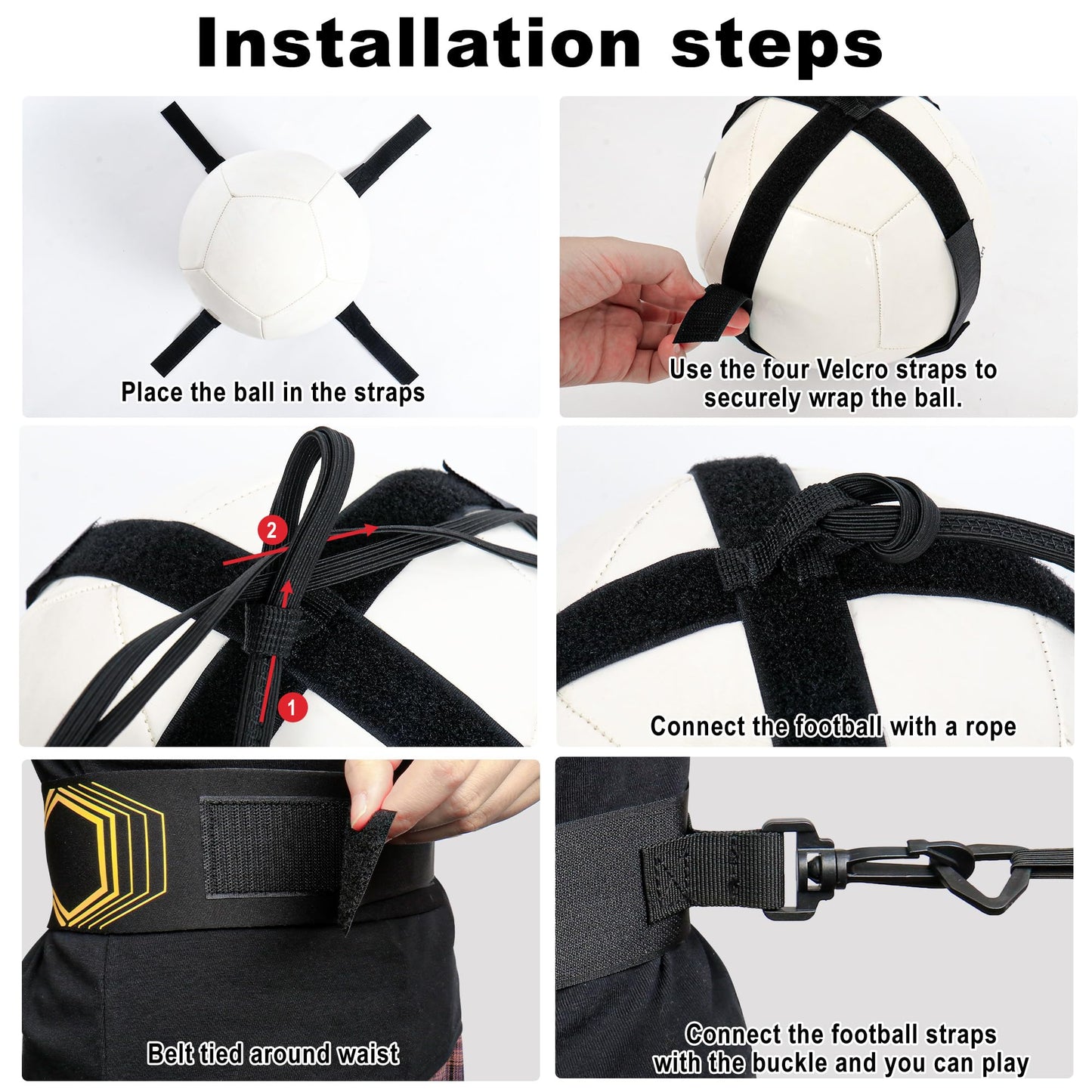 Surpop Soccer/Volleyball/Rugby Trainer, Football Kick Throw Solo Practice Training Aid Control Skills Adjustable Waist Belt for Kids Adults