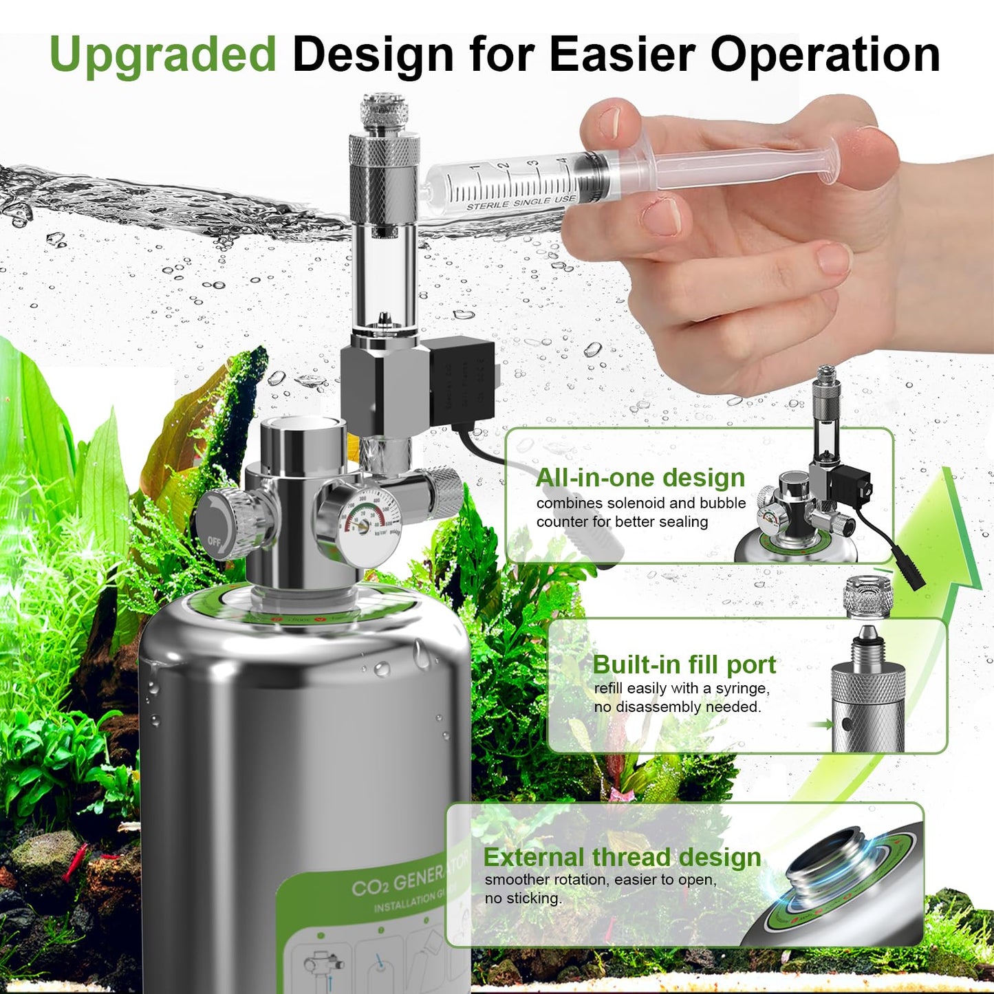 FZONE 5L Upgraded Aquarium CO₂ System with Complete Accessories, CO₂ Generator kit with Integrated Solenoid & Bubble Counter, Safety Valve, Main Switch for Planted Tanks