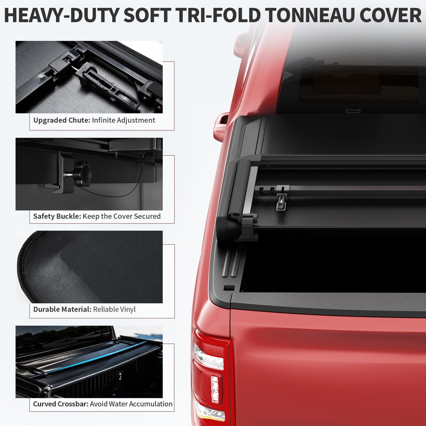 oEdRo Upgraded Tri-Fold Truck Bed Tonneau Cover Compatible with 2015-2026 Ford F-150 F150 5.5 Feet Bed