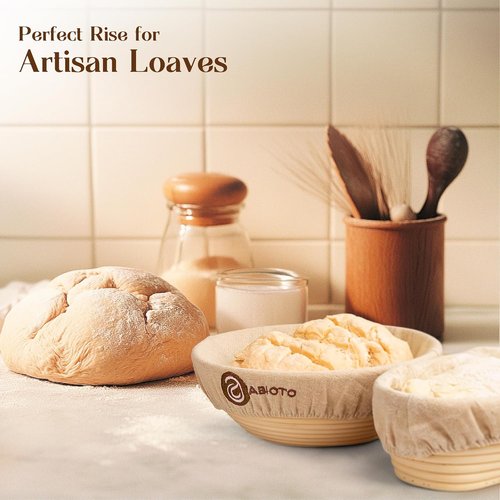 ABIOTO Bread Proofing Baskets - Set of 2 Round 7" Banneton Baskets with Liners for Perfect Sourdough Baking