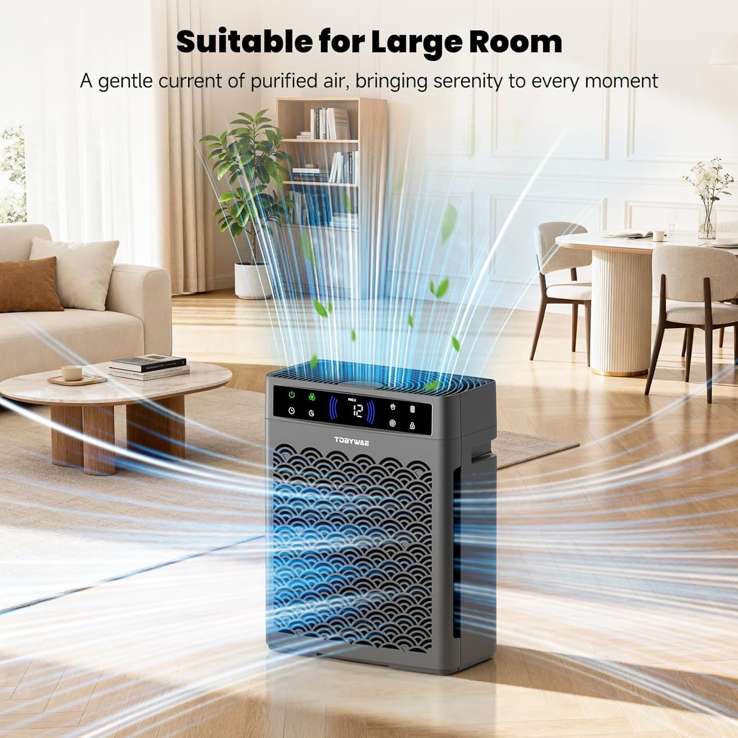 Air Purifiers - HEPA Filter Air Purifier for Large Rooms Up to 3000 Ft² | Air Quality Monitor & Timer - Grey
