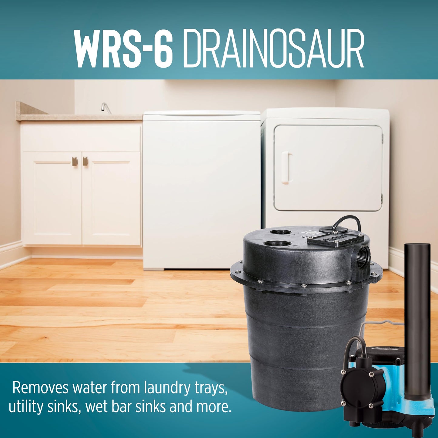 Little Giant WRS-6 115-Volt, 1/3 HP, 2760 GPH Under Sink Drainosaur Automatic Sump System with Big John 6-CIA Sump Pump, 5-Gallon Tank and 10' Cord, Black/Blue, 506055