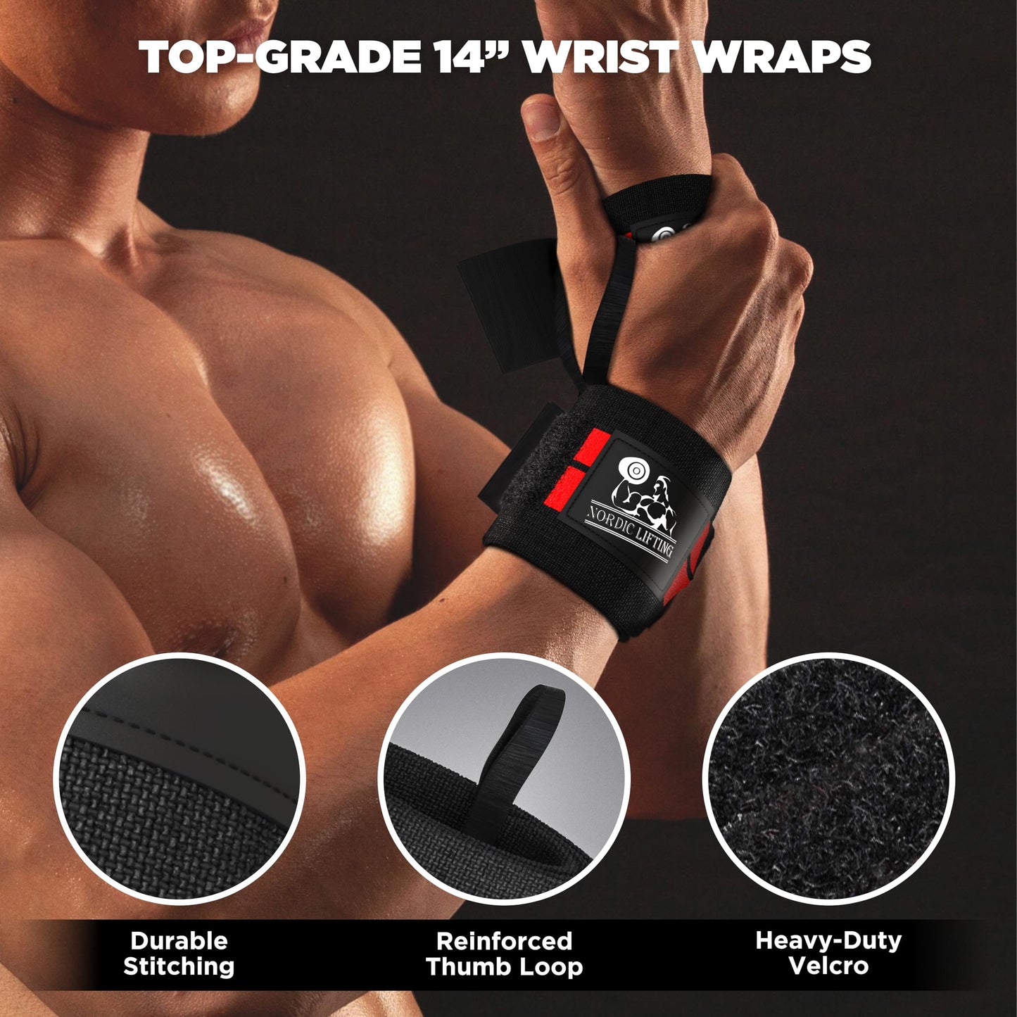 Wrist Wraps + Lifting Straps Bundle (2 Pairs) for Weightlifting, Cross Training, Workout, Gym, Powerlifting, Bodybuilding-Support for Women & Men,Avoid Injury during Weight Lifting-Red
