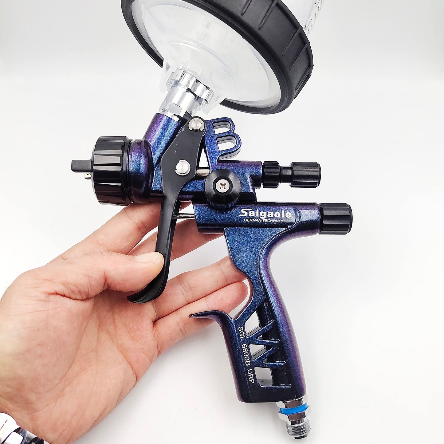HVLP 6800B spray gun 1.3mm with no wash cup and adapter car spayer painting tool spray air paint gun airbrush low pressure 260L/MIn (Blue)