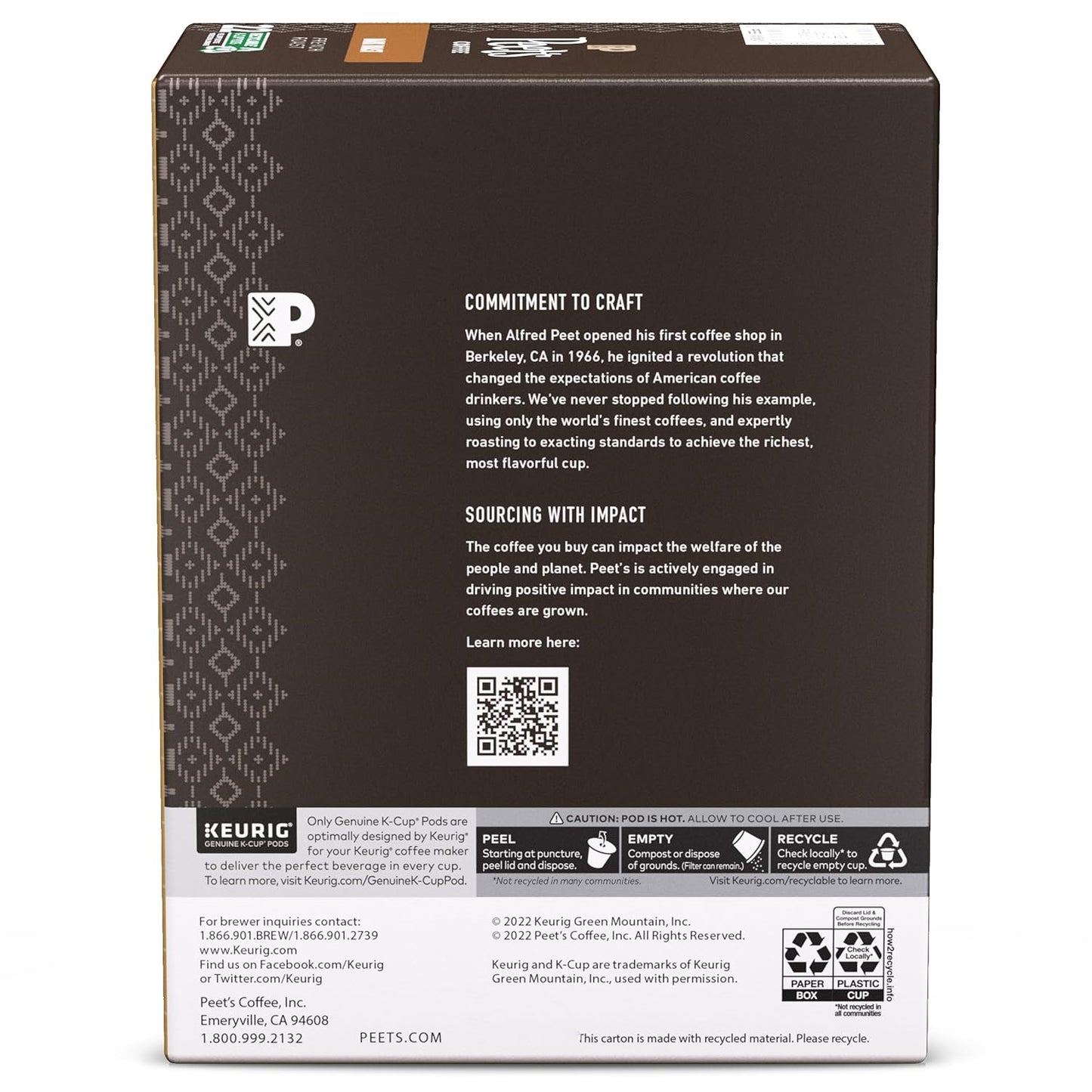 Peet's Coffee Dark Roast K-Cup Pods - 100% Arabica French Roast, 88 Count (4 Boxes of 22 Pods)