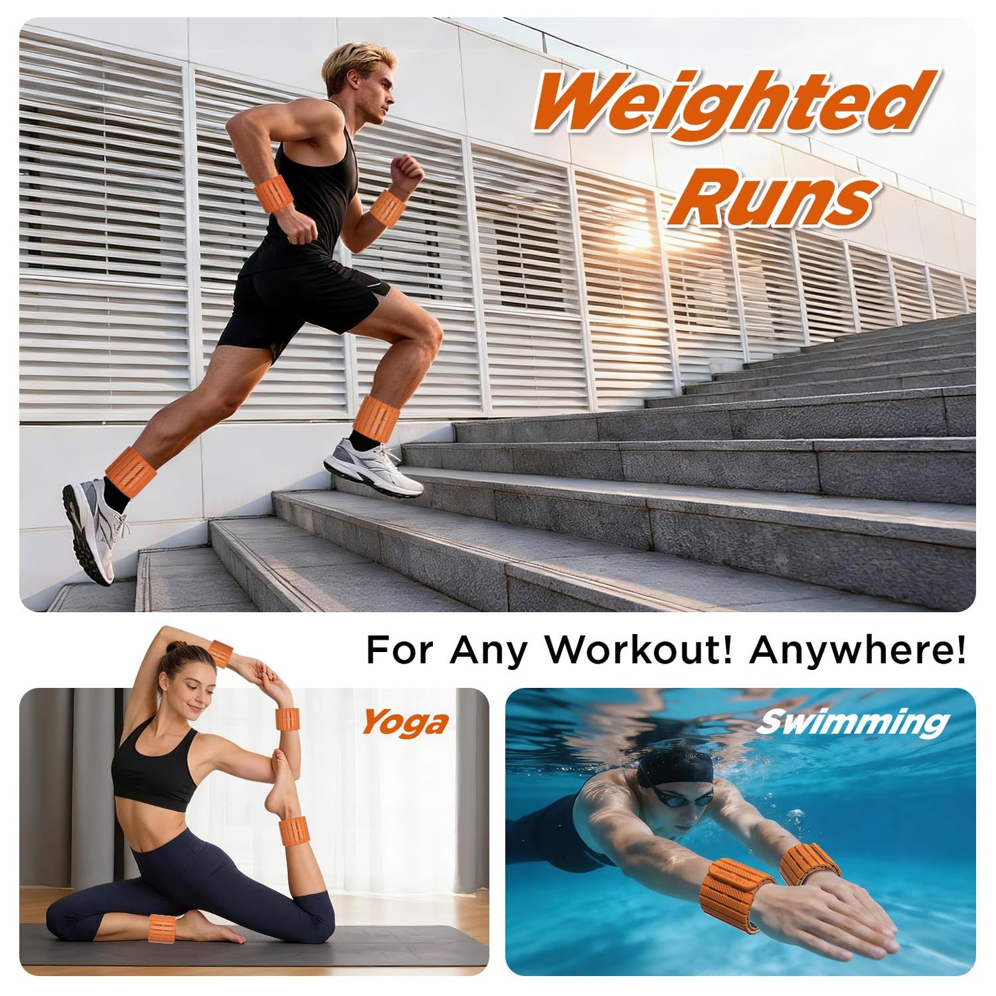VOGOGE Magnetic Ankle Weights for Women Men Set of 2 (1 lb Each) Adjustable Wrist Weights for Pilates, Yoga, Workout and Daily Training, Orange & Starlight