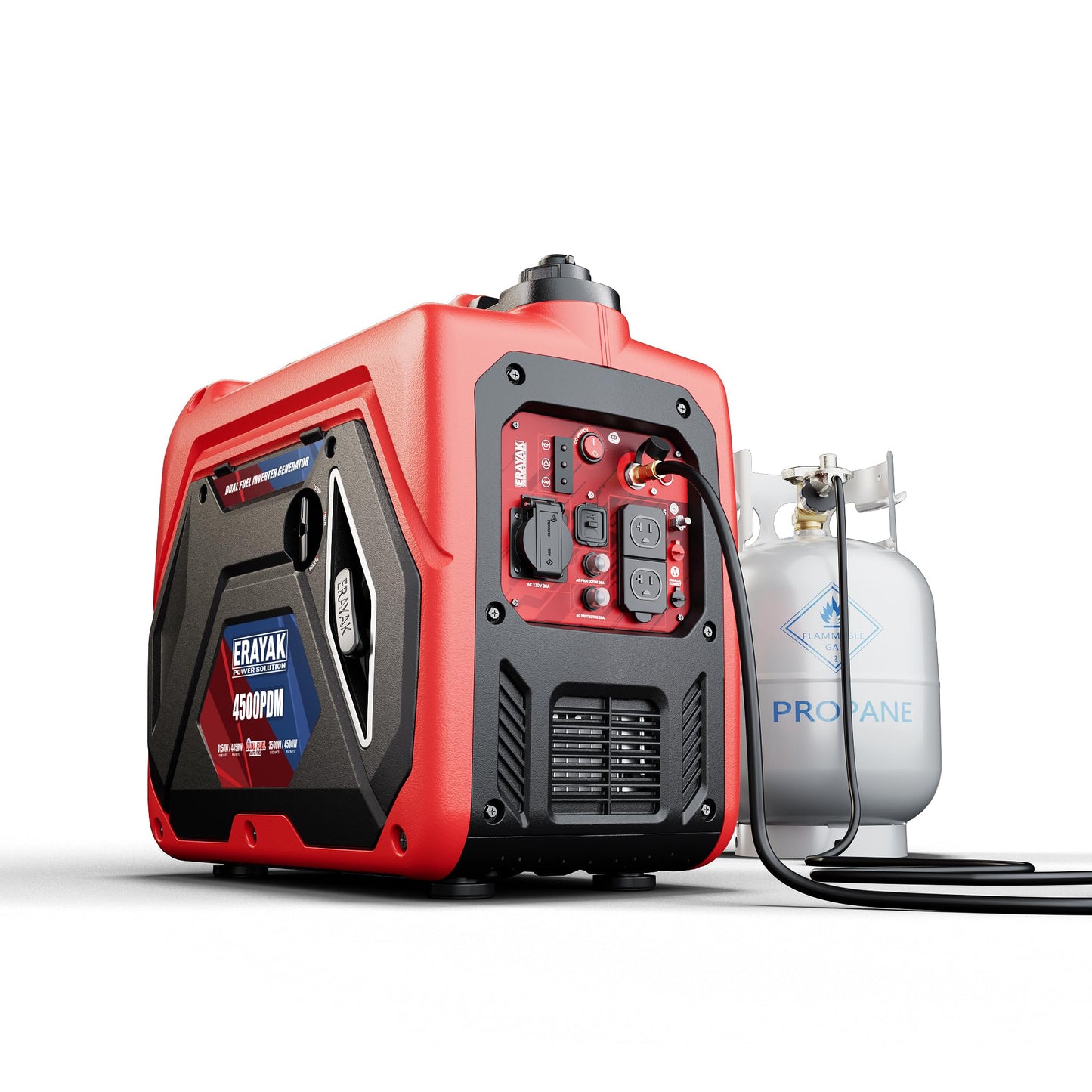 ERAYAK 4500W Dual-Fuel Portable Inverter Generator for Home Use, Camping Outdoor, 30A RV Ready, Auto Switch, Gas and Propane Powered, EPA, CO Sensor, Parallel Ready, Campact Design