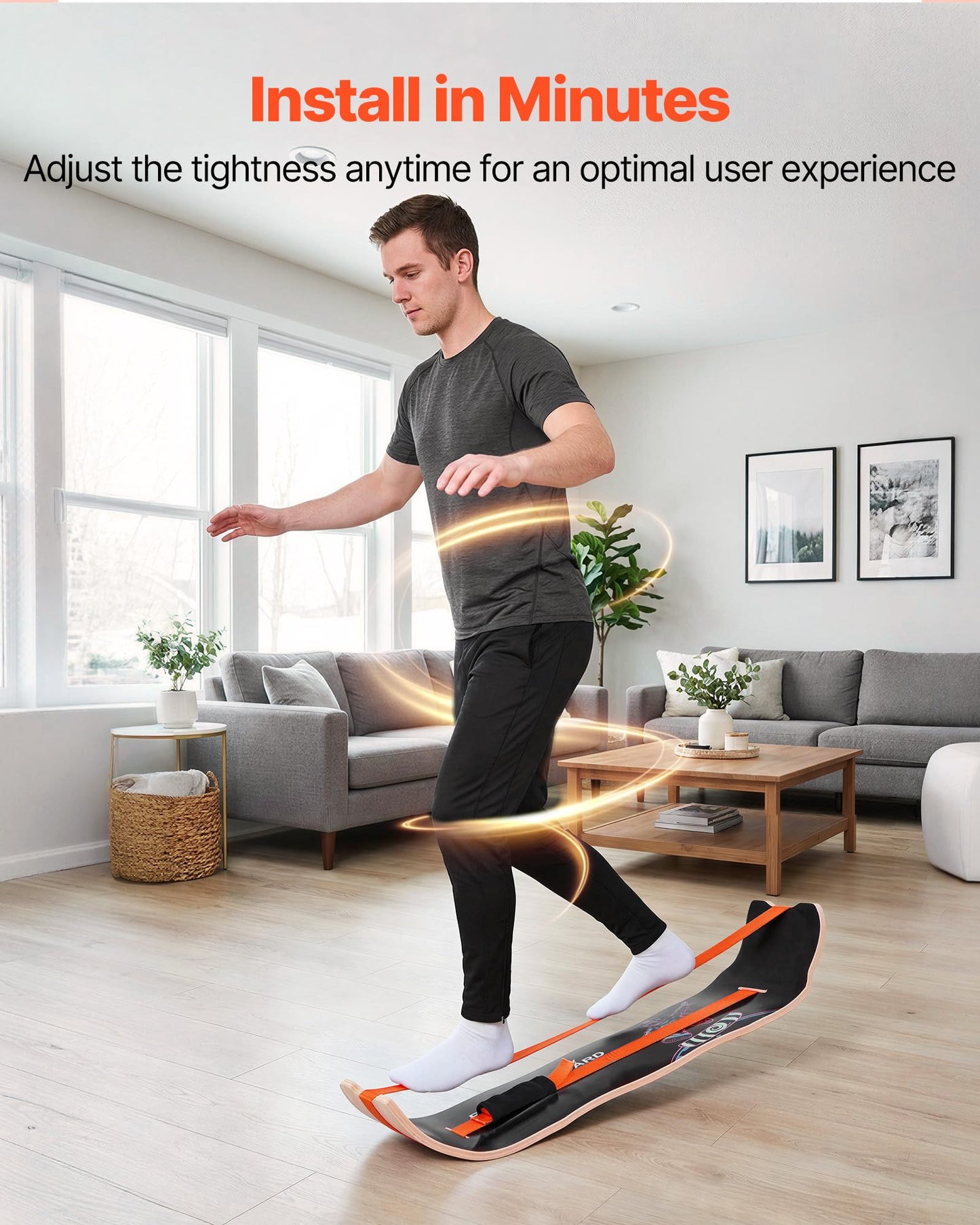 VEVOR Balance Board, Wobble Board Trainer for Adults, Premium Wooden Curved Balance Training Equipment, Compact & Lightweight for Core Workouts, Standing Desk Exercise, Home Gym, Yoga, Black & Orange