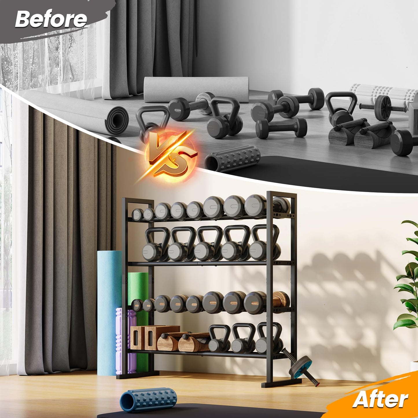 3-Tier Adjustable Dumbbell Storage Rack, Weight Rack Stand, Extended Base Weight Storage for Home Gym – Holds Up to 450 lb, Space-Saving Fitness Equipment Organizer