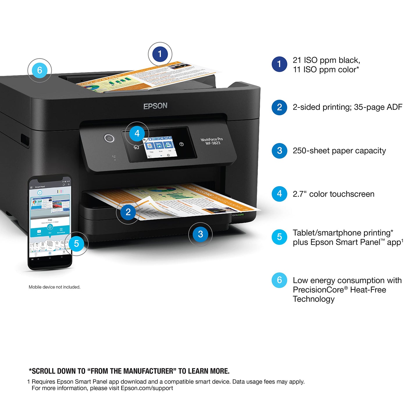 Epson Workforce Pro WF-3823 Wireless All-in-One Printer with Auto 2-Sided Printing, 35-Page ADF, 250-Sheet Paper Tray and 2.7" Color Touchscreen