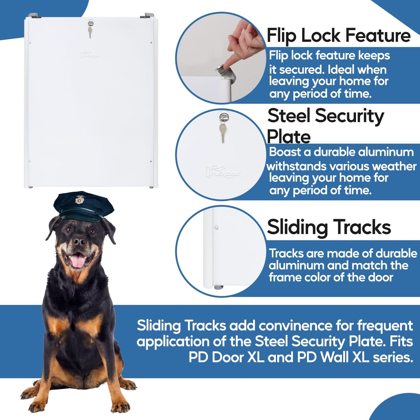 Plexidor Performance Pet Door Sliding Track - Easy to Install Sliding Door Track with Flip Lock - Built to Last (White, Large Plus)