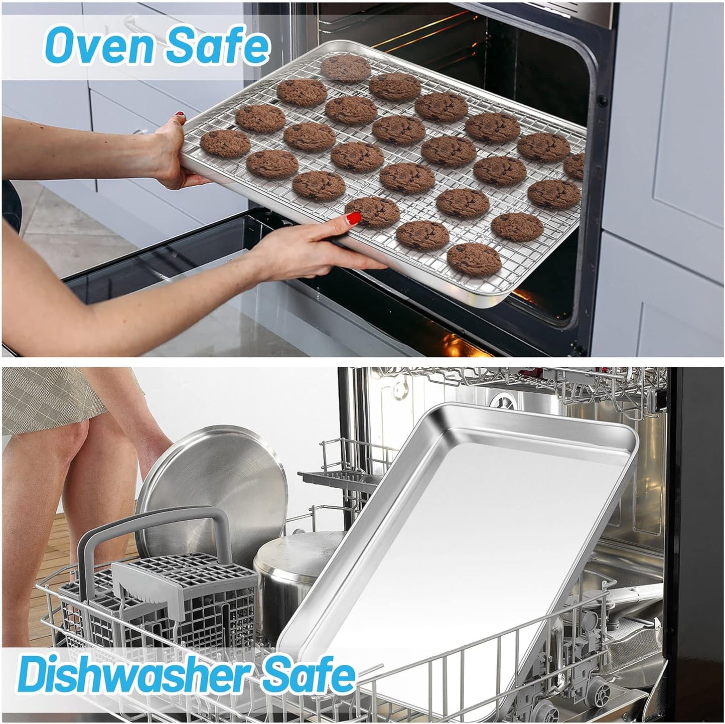 TeamFar Stainless Steel Baking Sheet - Large 17.6” x 13” Cookie Tray | Non-Toxic, Rust-Free & Dishwasher Safe