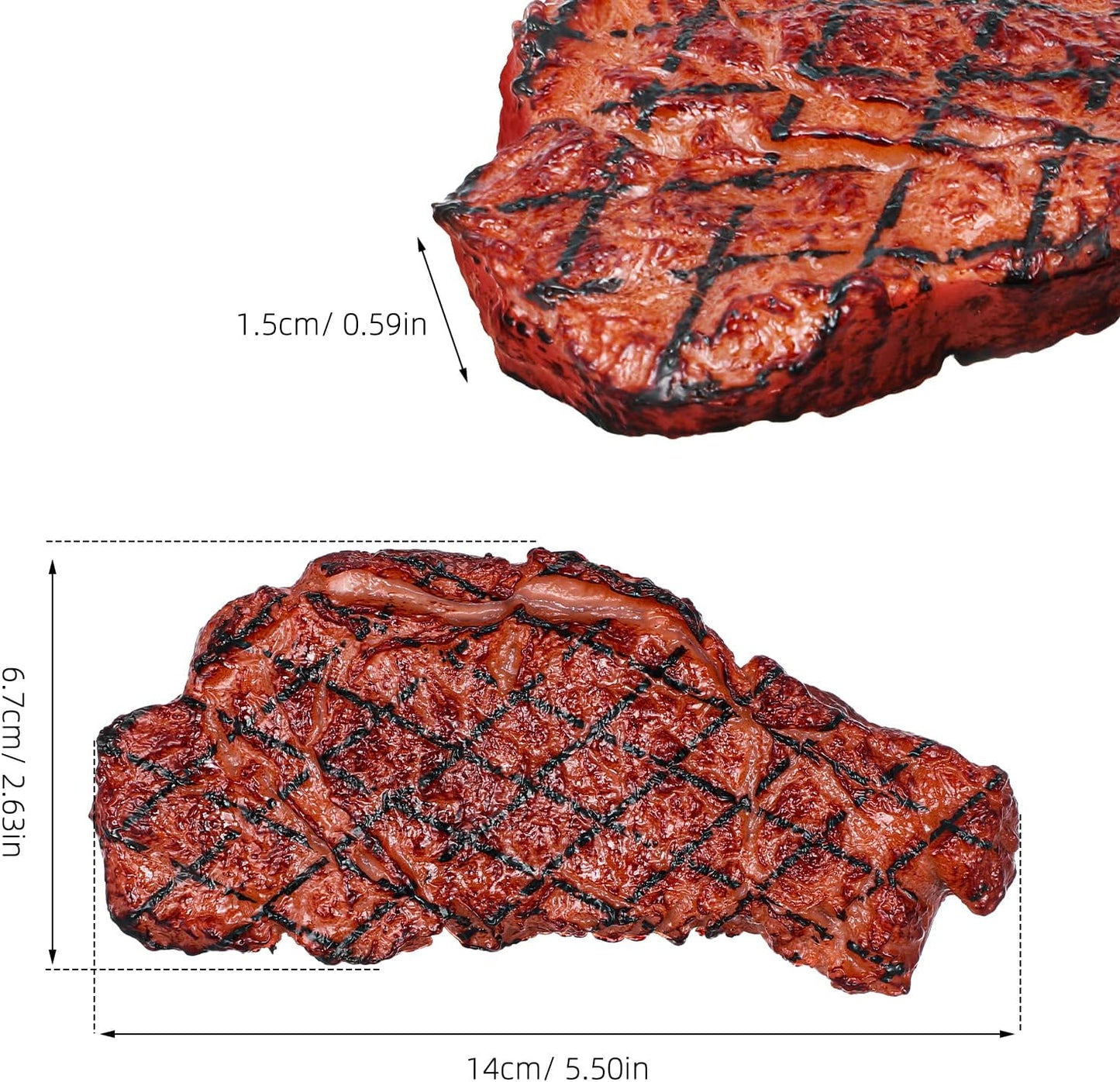 3 jojofuny Pcs Fake Steak Props, Realistic Artificial Grilled Steak Model, Cooked Meat Food Replica with Grill Marks