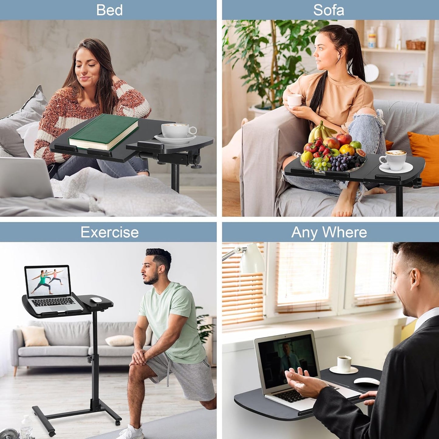 F2C 360 Portable Adjustable Height Swivel Laptop Desk PC Computer Mobile Notebook Laptop Stand Rolling Table Desk Cart