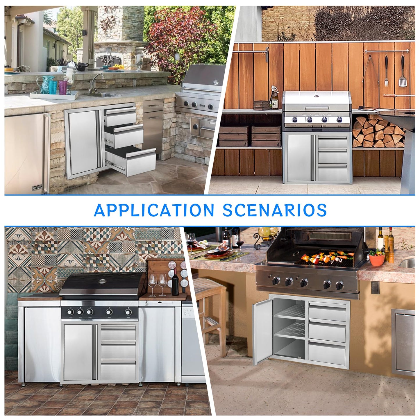 Duluciate Outdoor Kitchen Drawer Combo Cabinet, Stainless Steel Triple Drawers with Integrated Access Door, 28" W x 22" H x 19.5" D Outdoor Built-in Cabinet for BBQ Island Grill Stations