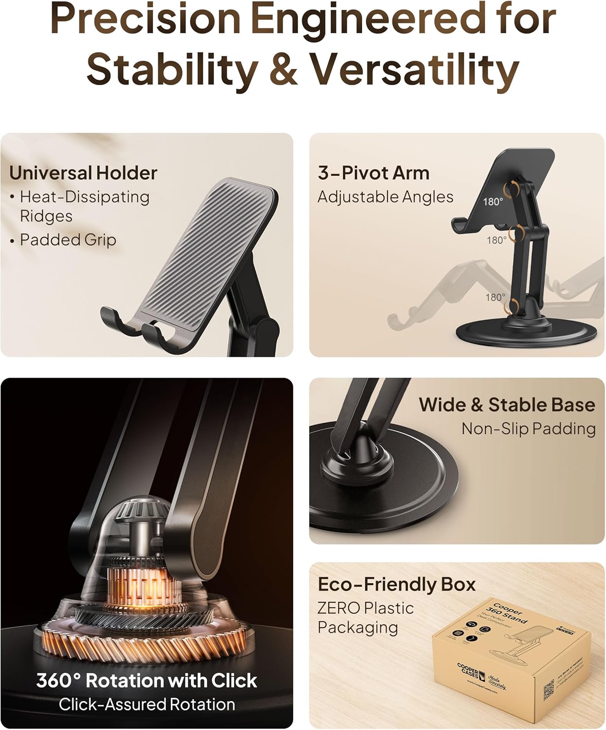 COOPER 360 Pack], 2-Pack) Stand, [Gift Family Rotating Cell Phone Stand for Desk, Cell Phone Holder for Desk, iPhone