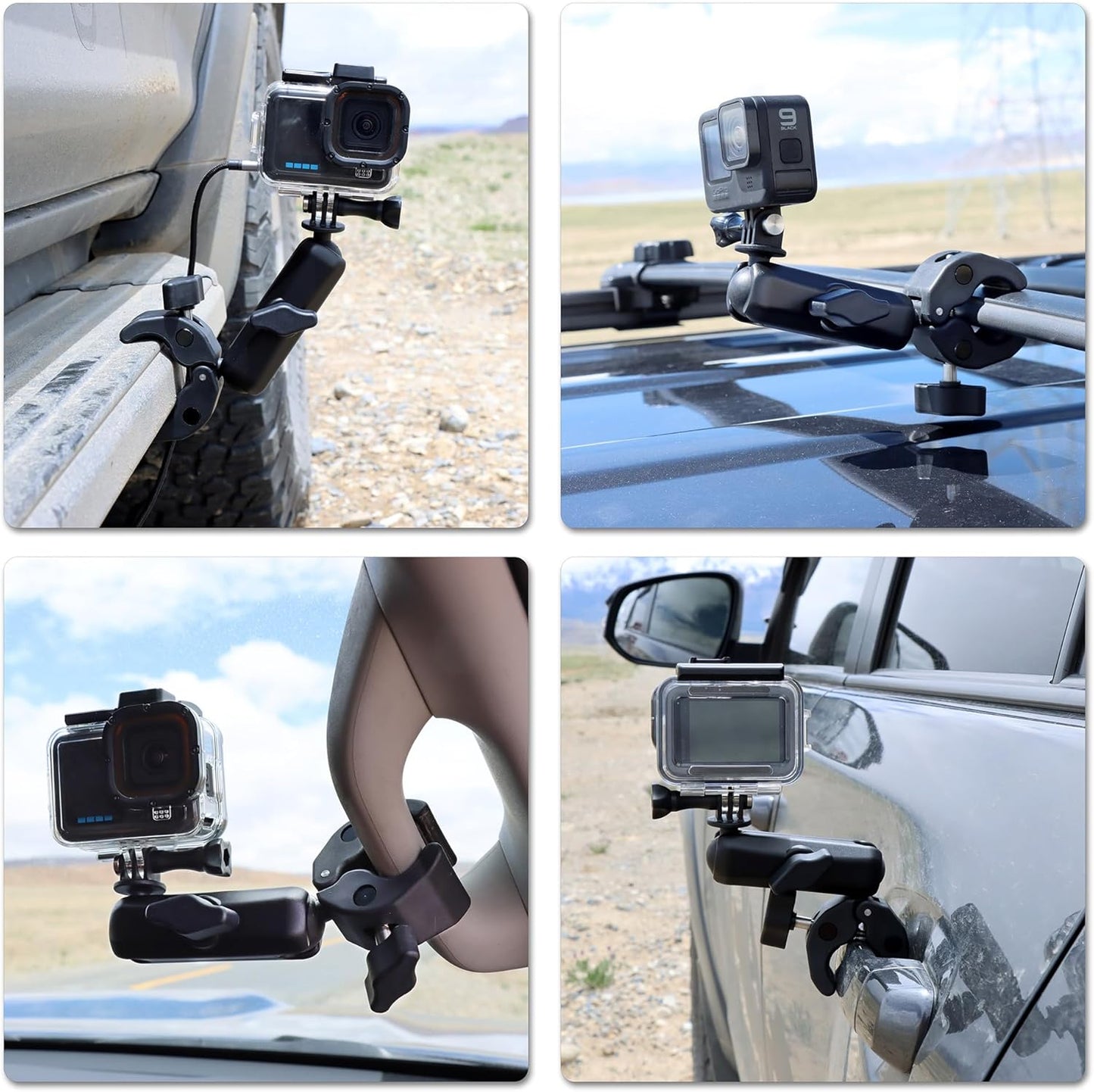 SOONSUN 360 13 12 11 10 9, Insta360, Super Clamp Mount with Dual Ball Heads & Phone Holder, Heavy-Duty Camera Clamp
