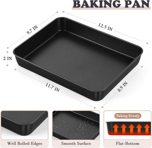 E-far Nonstick Baking Pan - 12.5 x 9.7 Inch Stainless Steel Rectangle Cake Pan for Brownies & Casseroles