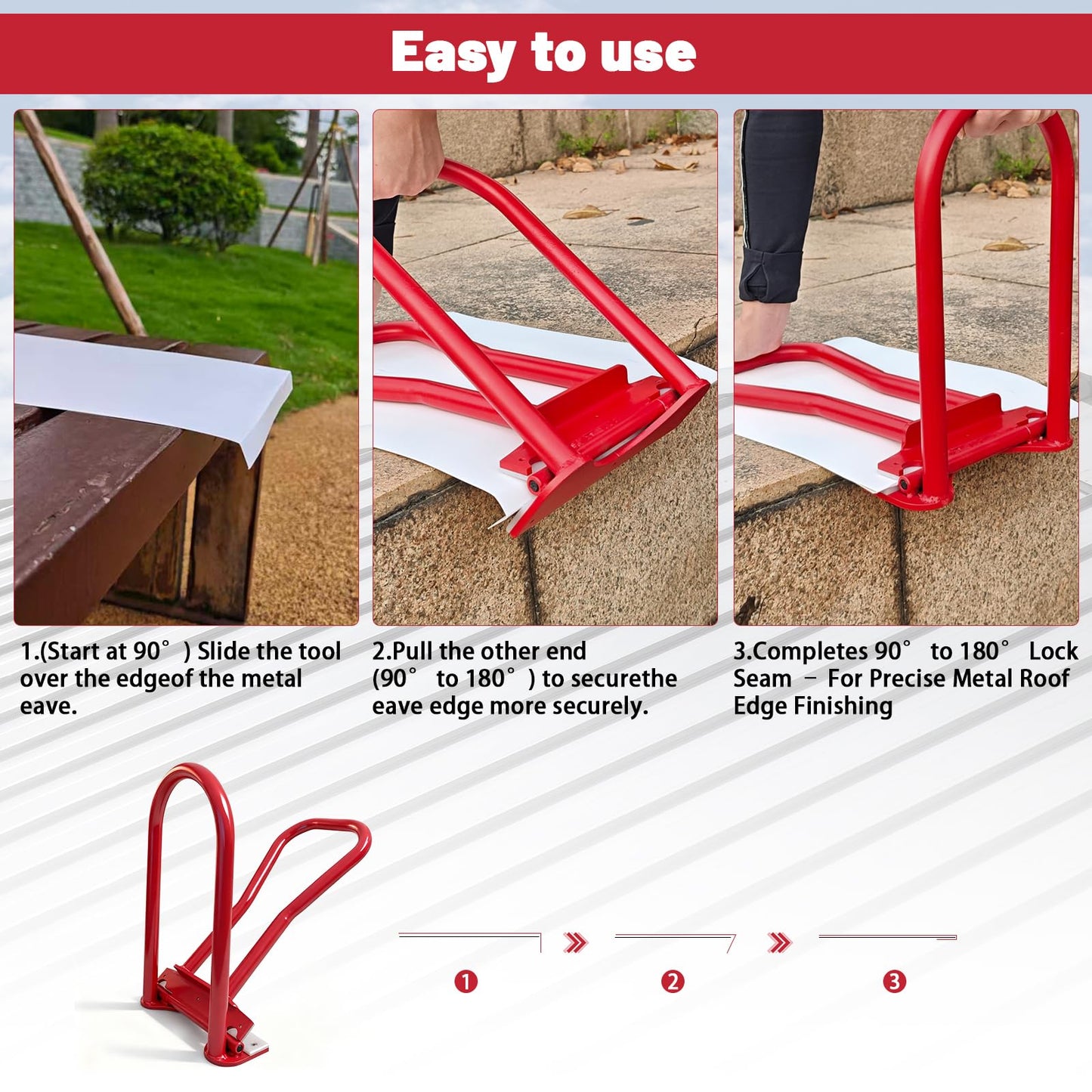 LAOJIEDAO Roof Eaves Seam Bender HTSL25E2, Metal Roofing Drip Edge Folding Tool for Standing Seam Mechanical Lock, 90-180° Roof Edge Hemming Crimper Tool for Roofer and Sheet Metal Worker (Red)