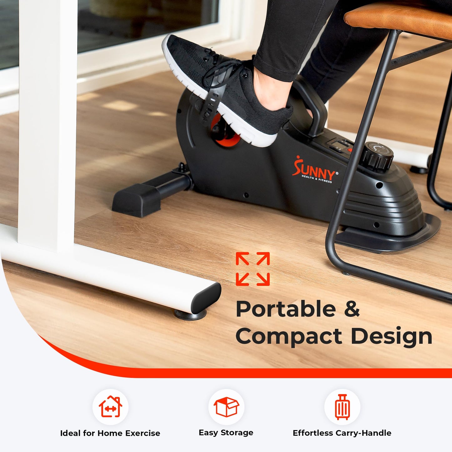 Sunny Health & Fitness Dual-Function Under-Desk Mini Bike, Portable Cardio Peddler in Home & Office, Indoor Arm / Leg Cycle Machine, Pedal Exerciser for Seniors, Free SunnyFit App Bluetooth Connection