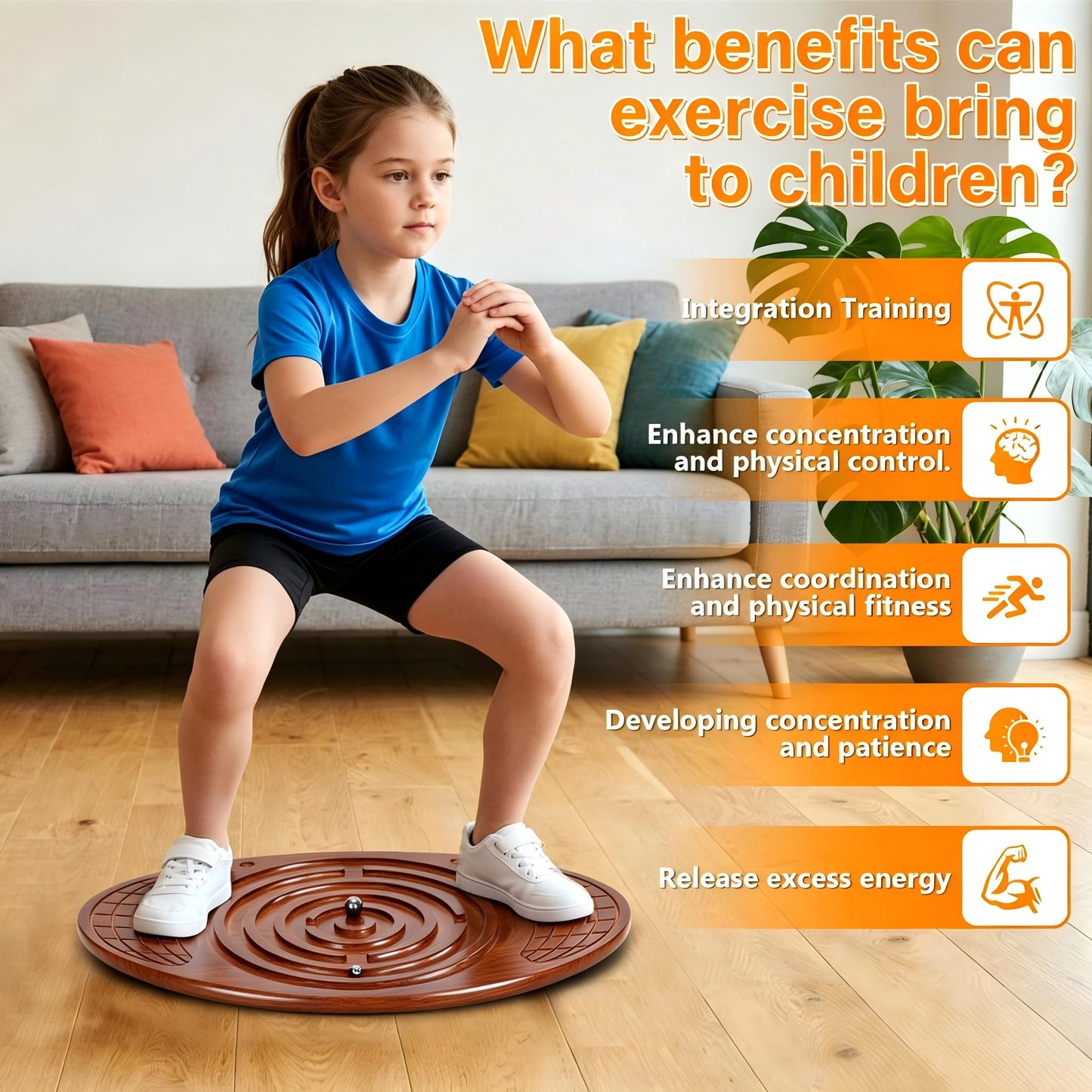 Wooden Balance Board With Maze, Wobble Board for Kids, Toddlers, Teens & Adults for Exercise Training, Wobble Balance Board for Core Training, Surf/Ski/Skate Prep, Rated for 440 Pounds of Weight