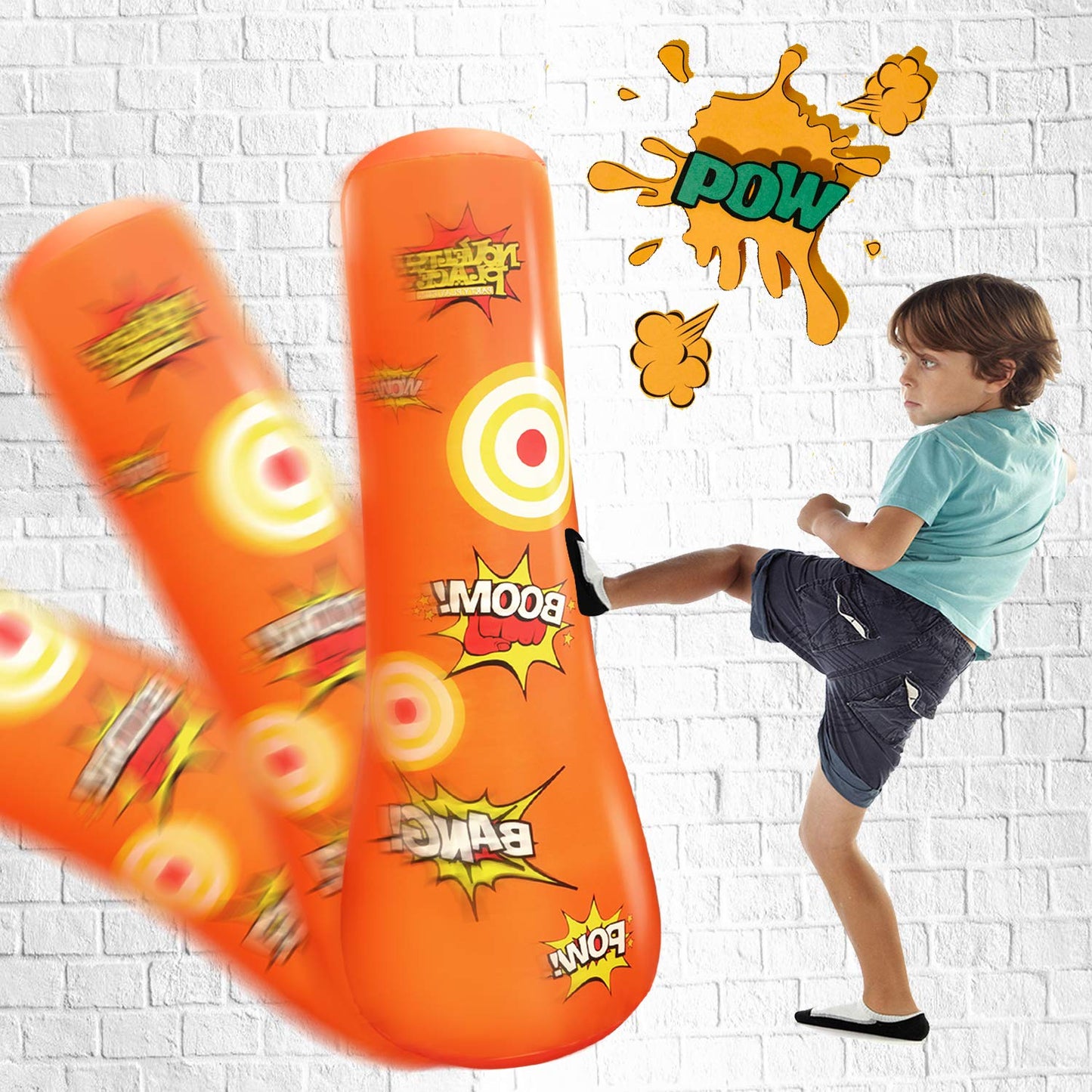 Novelty Place Kid's Inflatable Punching Bag - 4 Feet Tall Free Standing Buddy - Hit & Bounce Back Air Bop Toy Fun for Boys Girls Fitness & Stress Relief