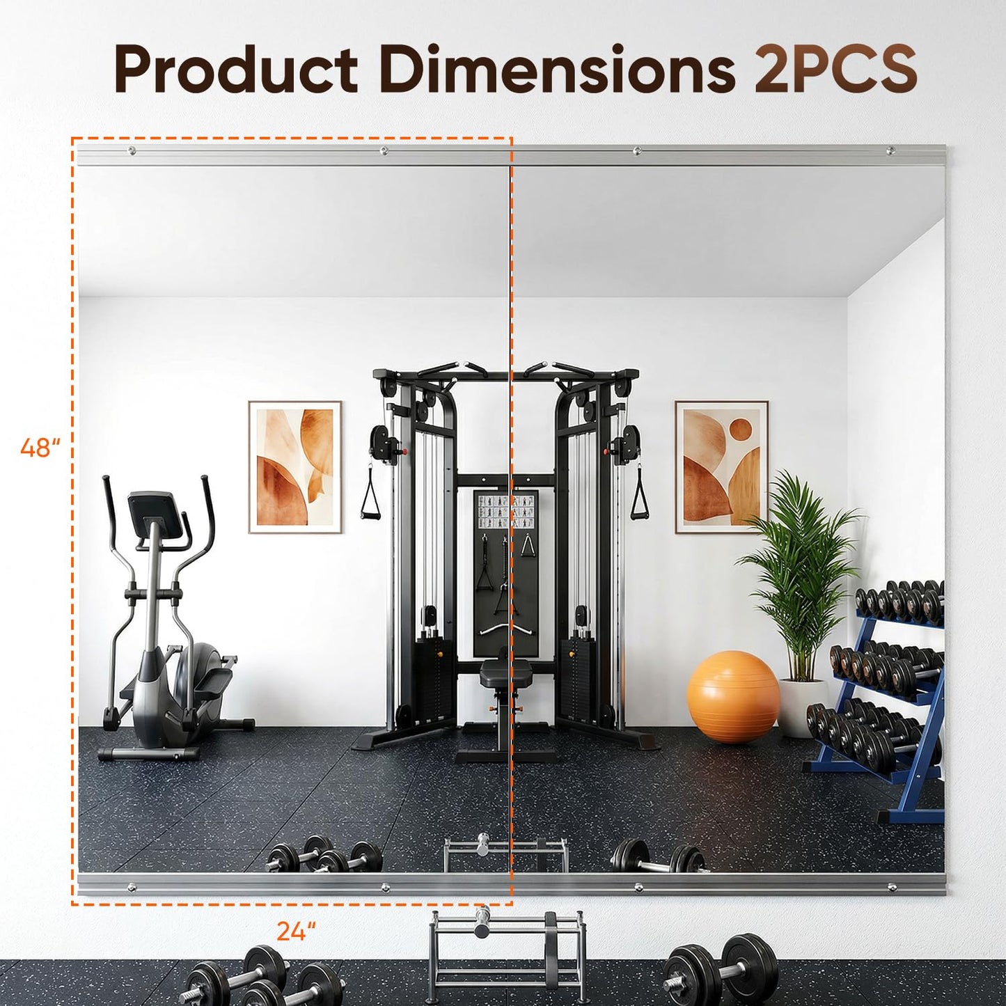 Antok Home Gym Mirror 48"x24" 2PCS, Large Full Length Wall Mounted Mirrors, Frameless Tempered Glass Full Body Mirror for Gym Yoga Dance Studio Garage Bedroom & Bathroom