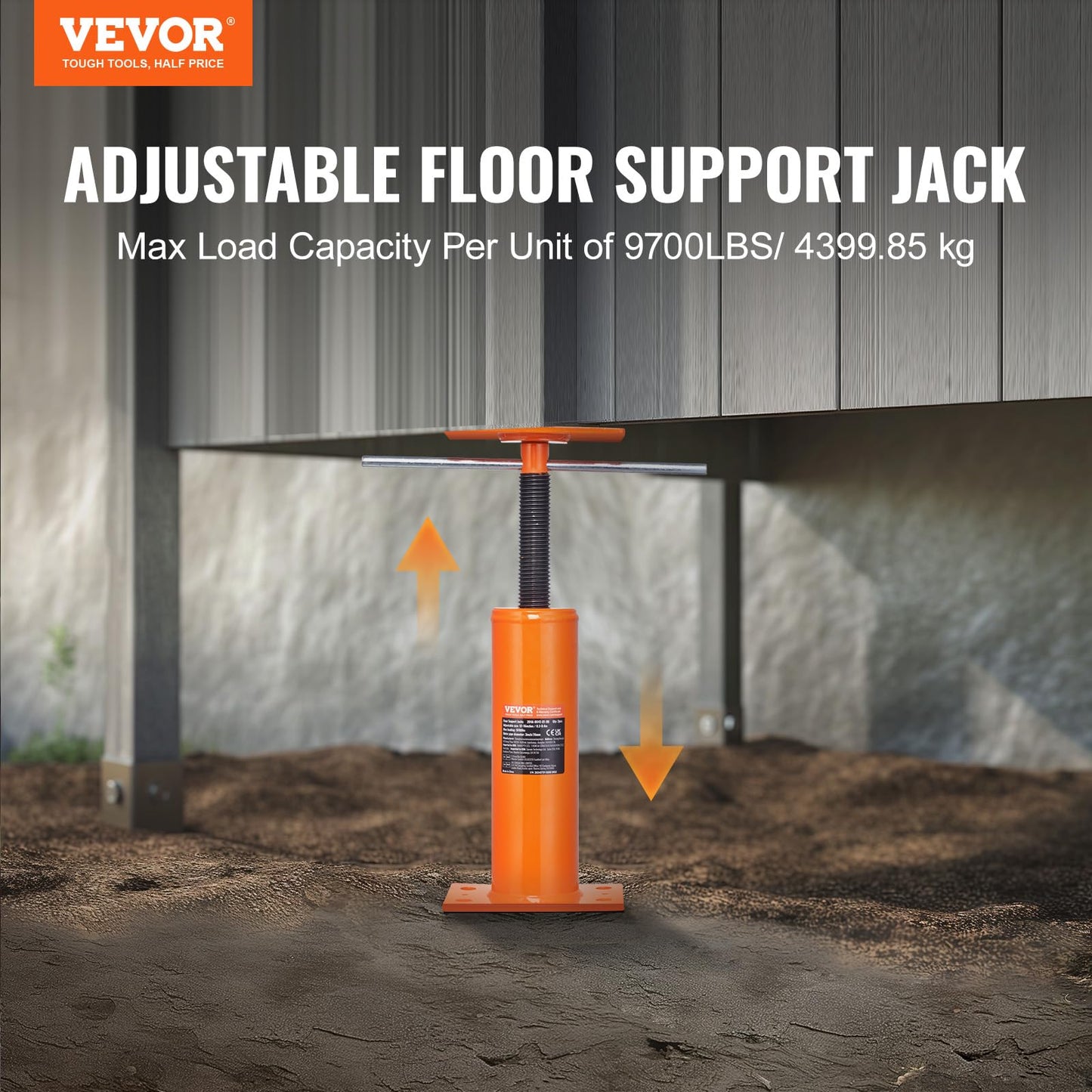 VEVOR House Floor Jacks, 2 Pack, 12"-16" Height Range, 9700 lbs Max Load Capacity Per Unit, Adjustable Support Beam Basement Jack Post Pole for Leveling, Steel Telescoping Jack for Temporary Support