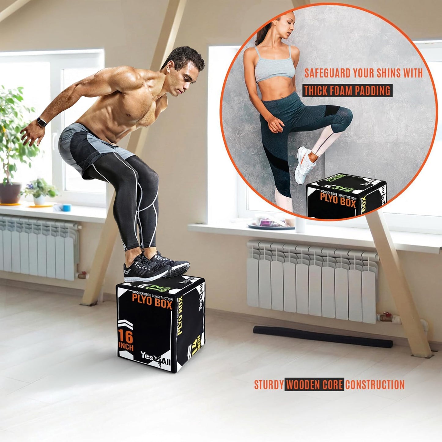 Yes4All 3-in-1 Soft-Padded Plyo Box with Wooden Core, Non-Slip Multi-Use Cushioned Plyometric Jump Box with Vinyl Cover for Jumping, Conditioning, Strength Training, Black