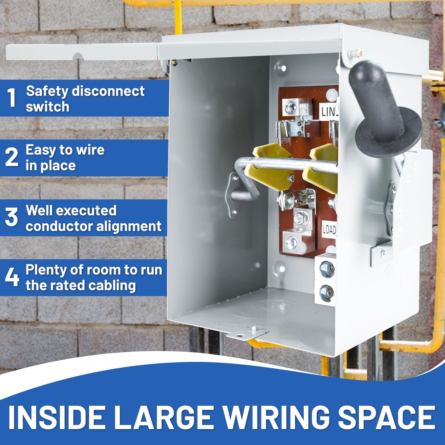 100-Amp, 2 Pole 120V/240V General Safety Switch, Non-Fused AC Disconnect Switch Box, Outdoor&Indoor, NEMA-3R Enclosure, Anti Corrosion and Rust Prevention with Ground Kit (100A)