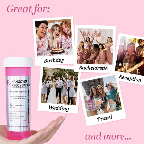 Chug Buddy Set of 10 Large Pink Pill Bottles for DIY Hangover Kits – Empty Bottles for Hangover Kit Supplies, Valentines Day Gifts, Bachelorette Party Favors, 21st Birthday & Bridesmaids Gifts