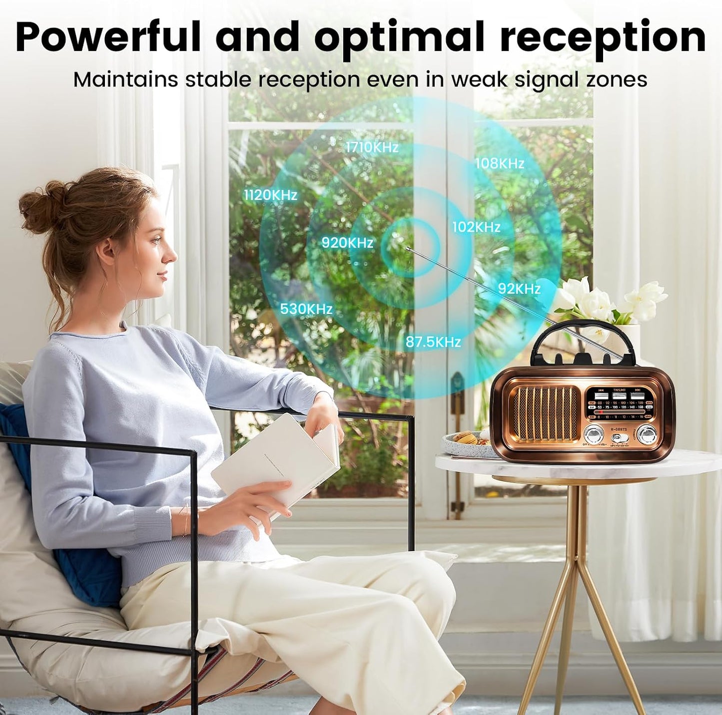 Bingxue MP3 Vintage Portable Radio with Bluetooth & TWS, AM/FM/SW Reception, Solar/D Battery/USB Charging, Player, TF