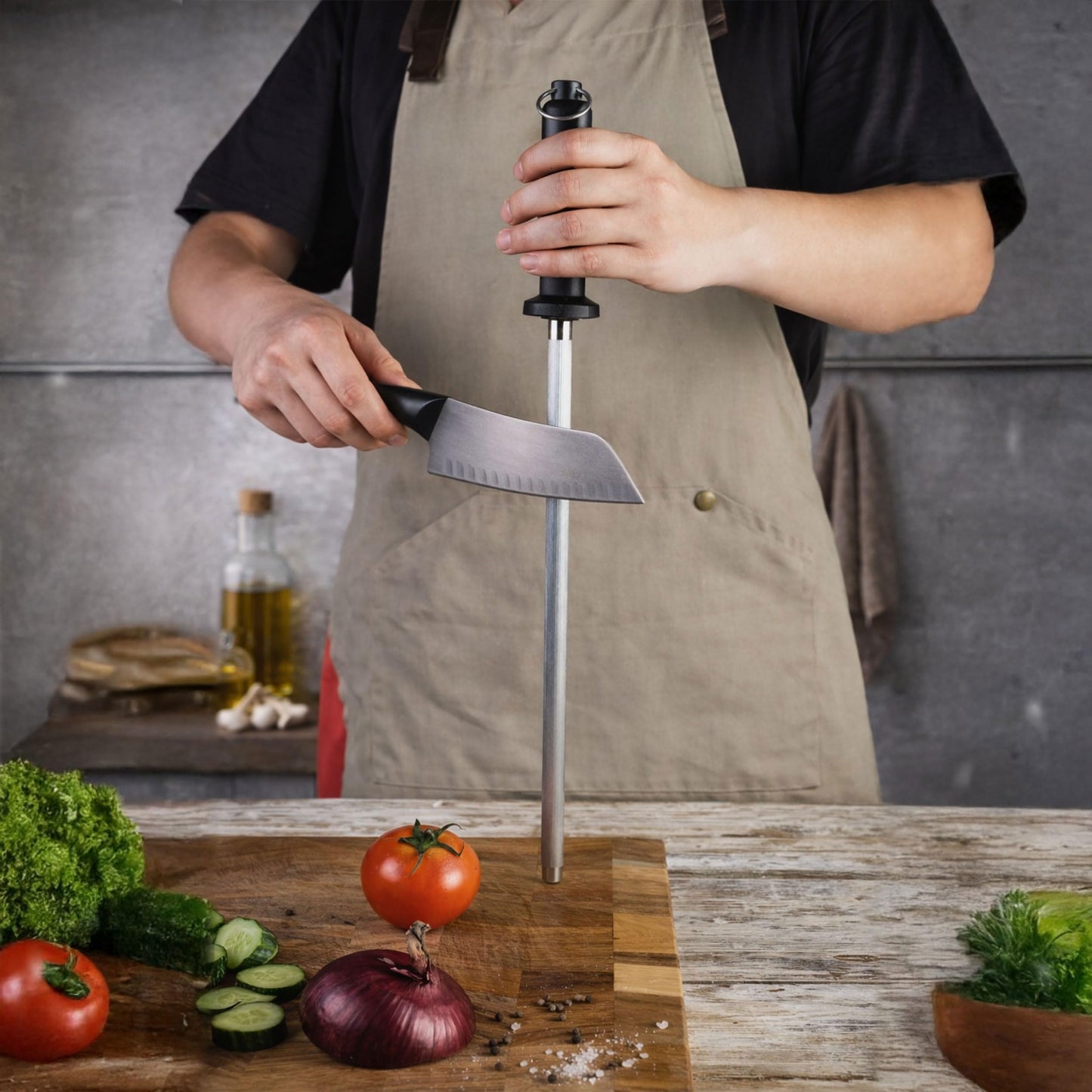 TMiT 10-Inch Honing Rod for Kitchen Knives – Stainless Steel Knife Sharpening Rod with Ergonomic Handle, Professional Knife Sharpener Stick