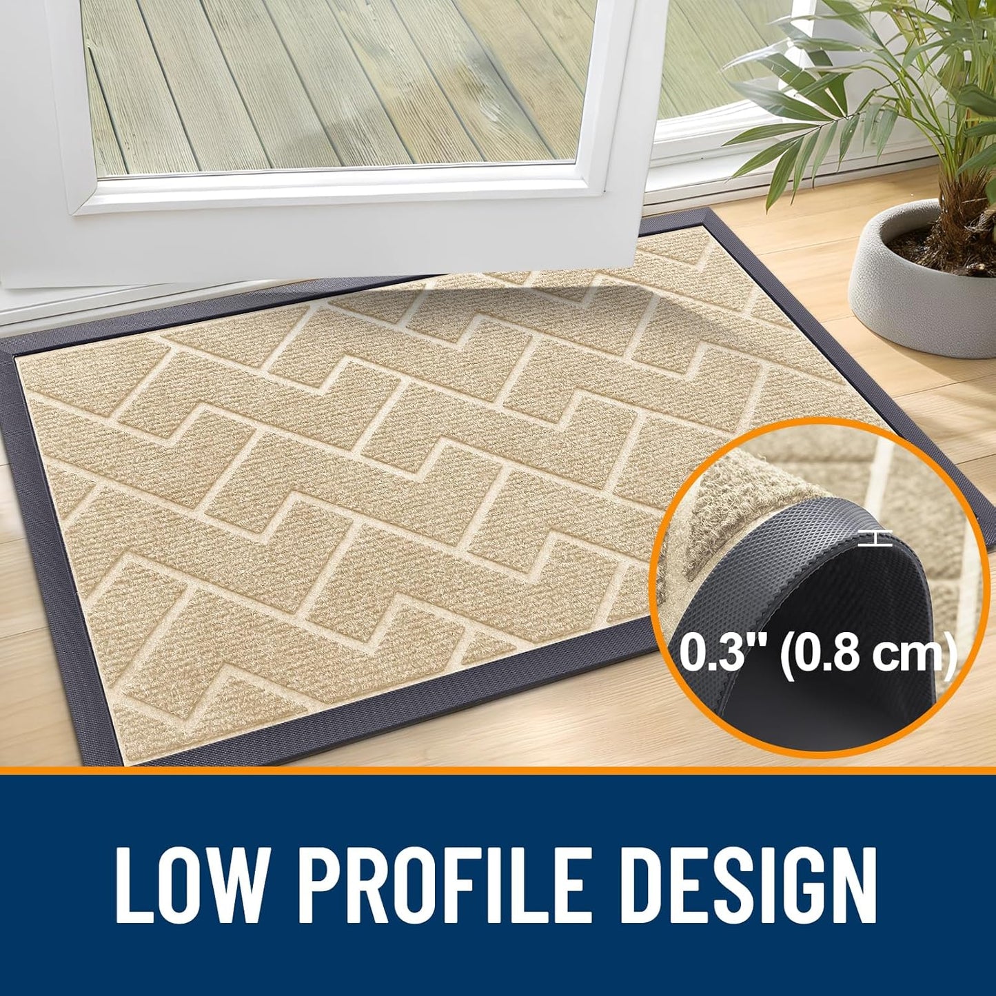 OLANLY Indoor Outdoor Front Door Mat - Waterproof All-Season Herringbone Doormat | Easy Clean, Beige 47x23