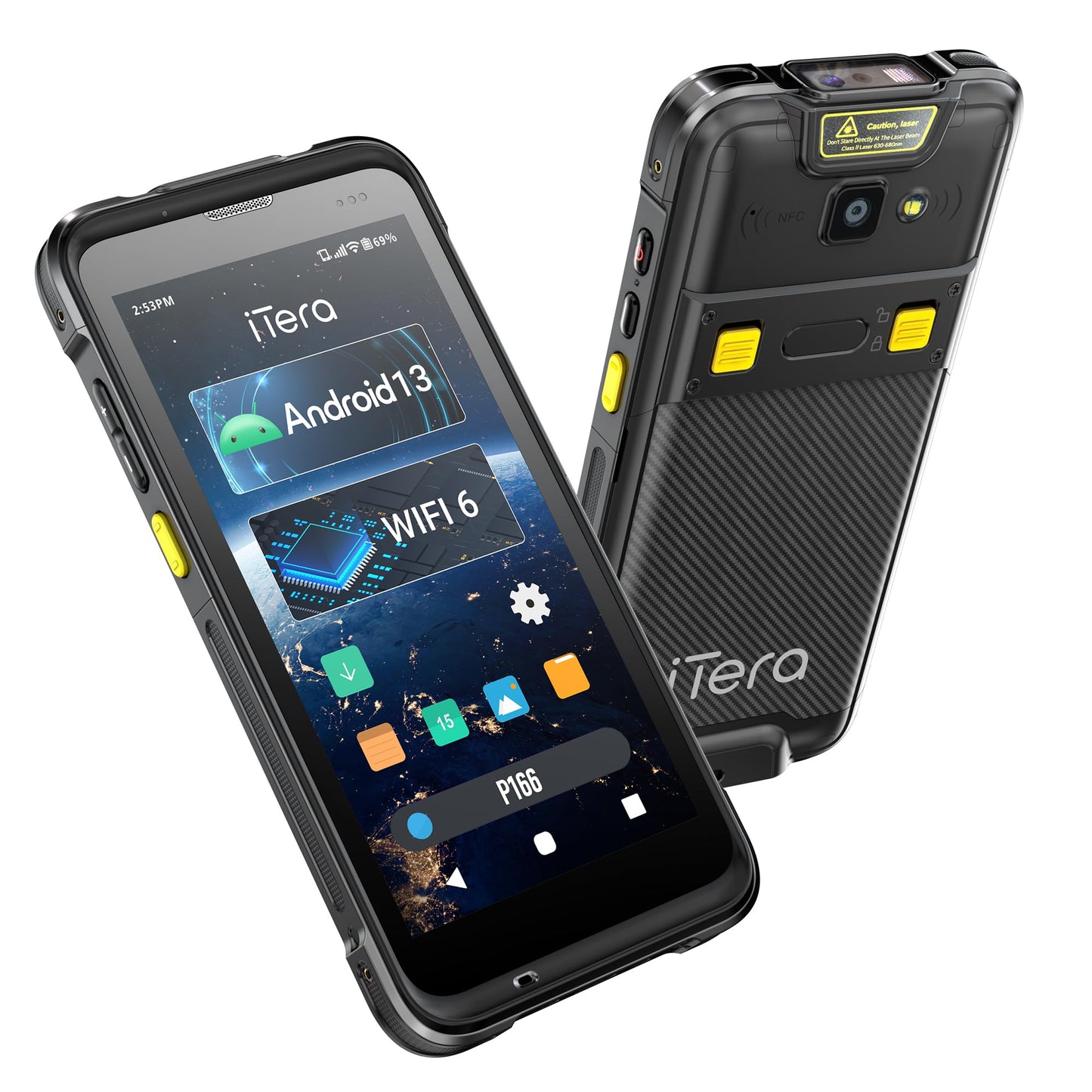 iTera Android 13 Barcode Scanner PDA: SE4710 Scan Engine Qualcomm CPU 5.5" Touch Screen Wi-Fi 6 IP65 Rugged 4300mAh Battery for Warehouse Logistics Inventory Handheld Computer P166