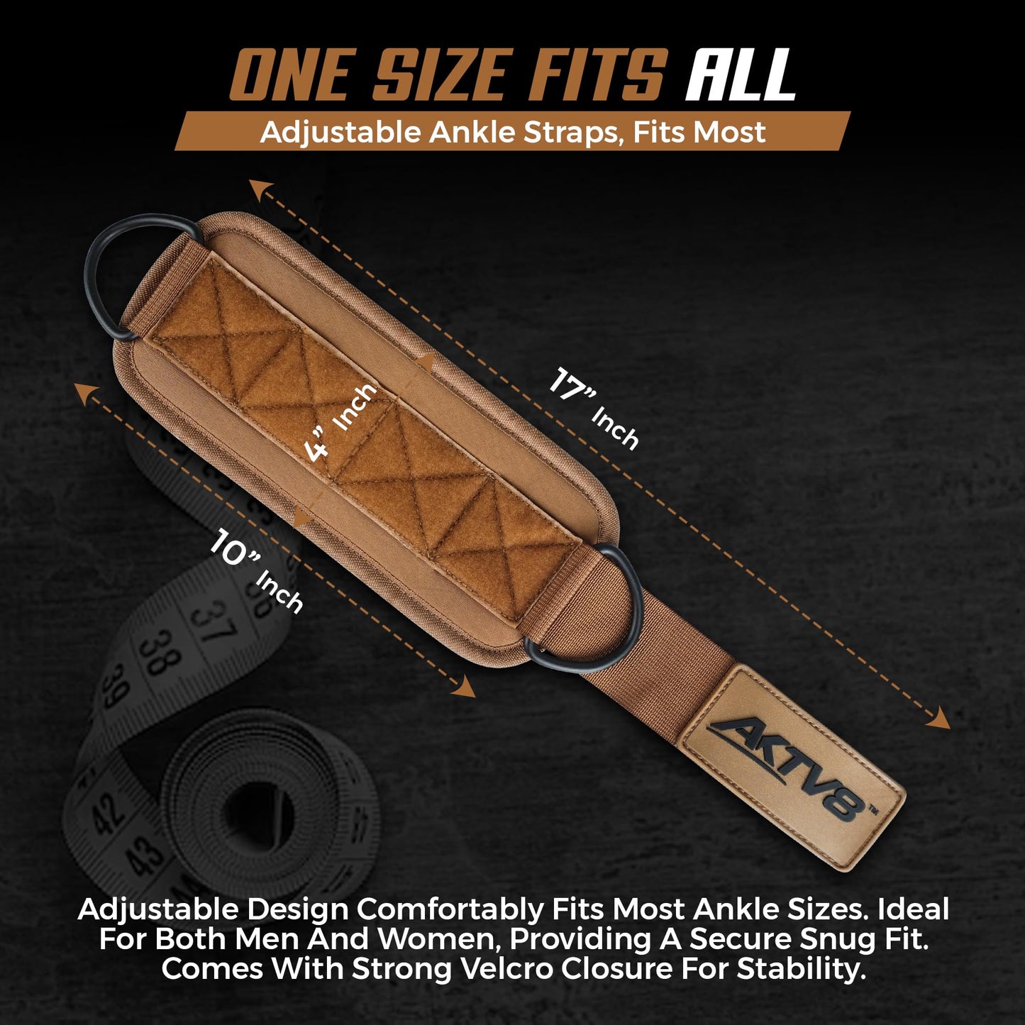 AKTV8 Ankle Straps for Cable Machine – 9mm Padded Neoprene Ankle Cuffs with Heavy Duty Dual D-Rings for Secure Glute Kickbacks, Hip Abductions, Cable Leg Curls & Lower Body Workouts (Brown, Single)