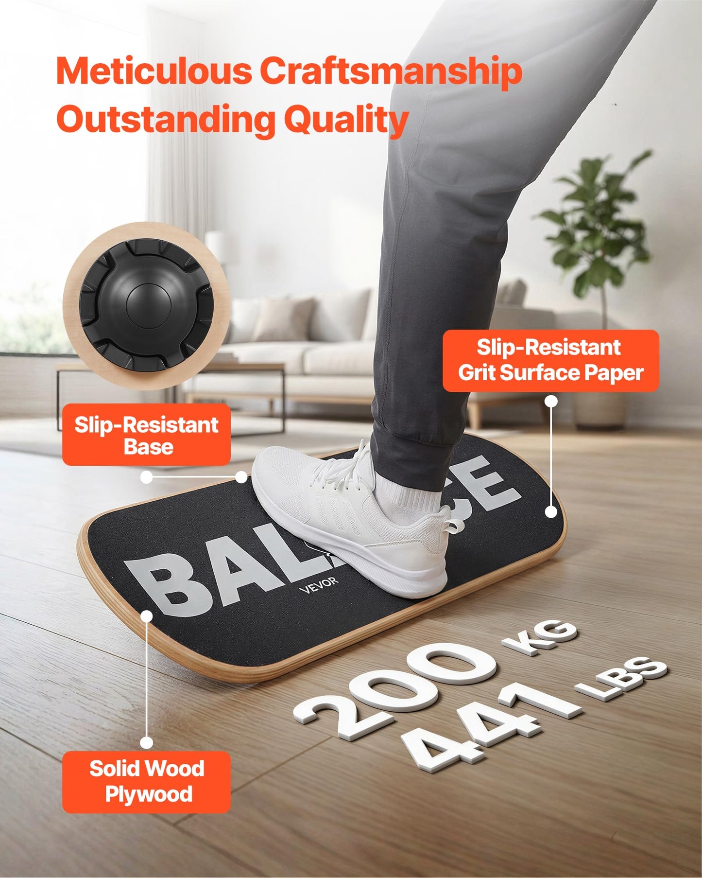 VEVOR Balance Board, Wobble Board Trainer for Adults 3-Level Adjustable Base, Premium Wooden Balance Training Equipment, Slip-Resistant Surface for Core Workout, Standing Desk Exercise, Home Gym, Yoga