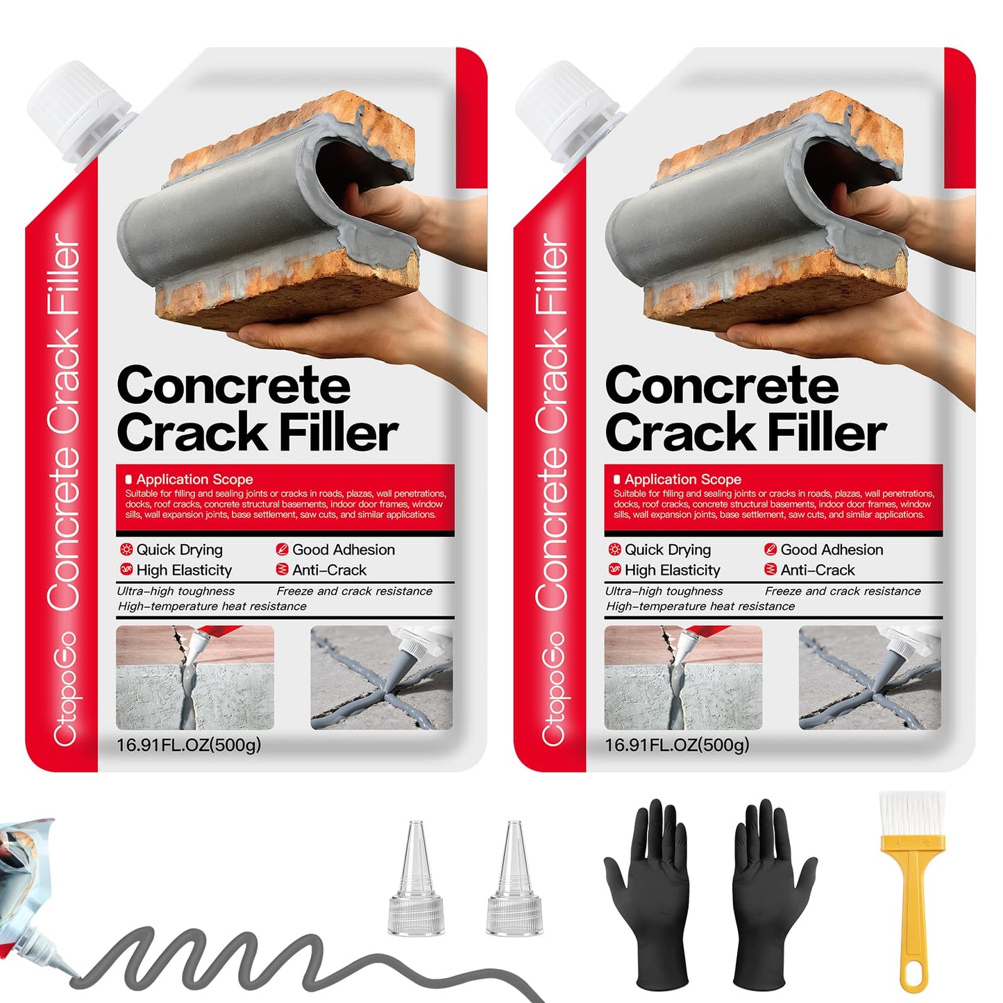 Concrete Crack Filler 2-Pack 2.2LB Grey, Self-Leveling High Elasticity Cement Sealant, Waterproof Repair Caulk for Driveway, Patio, Sidewalk, Garage, Basement– Professional-Grade Durability